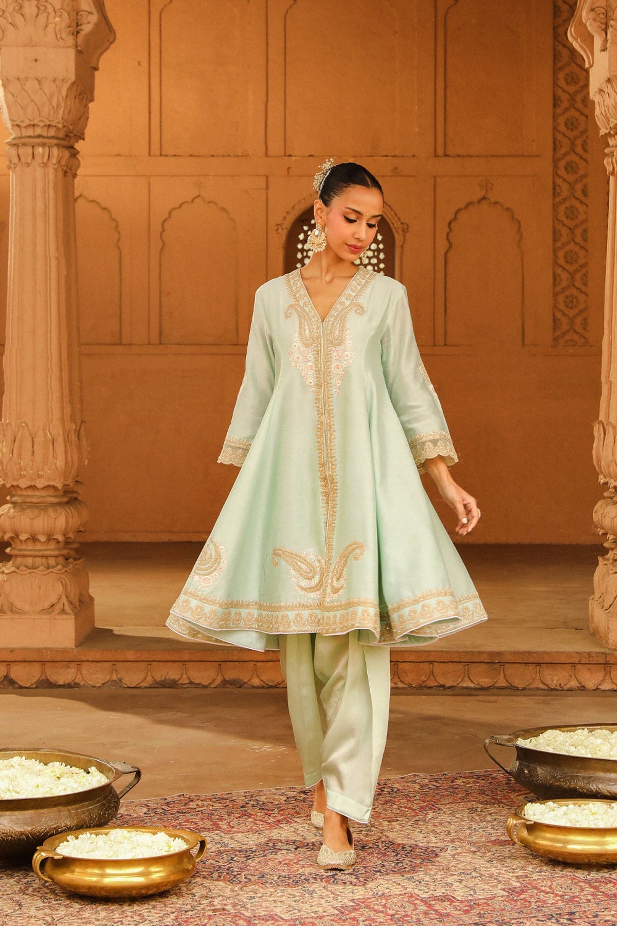 Tina Kakkar In Fajr - Misty Green Short Anarkali with Chooridaar and Dupatta