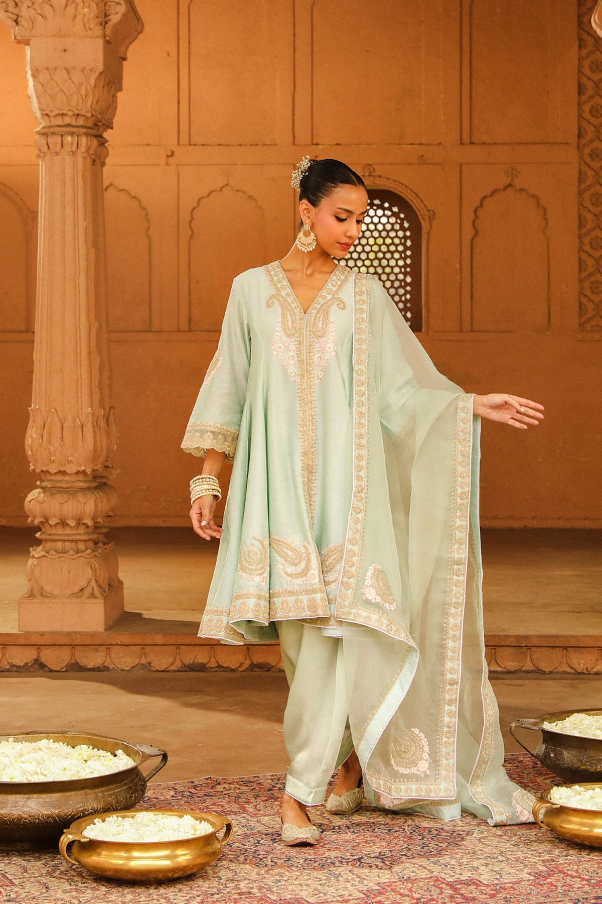 Tina Kakkar In Fajr - Misty Green Short Anarkali with Chooridaar and Dupatta