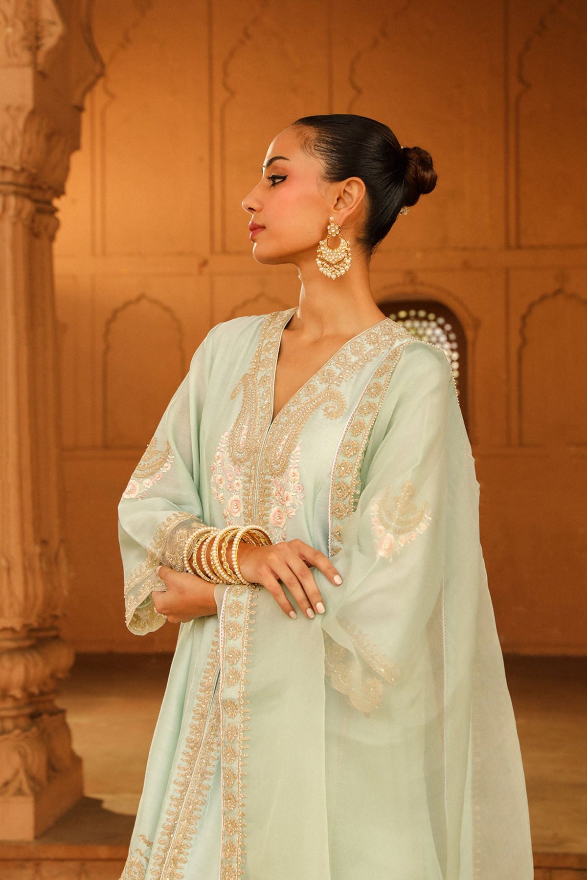 Tina Kakkar In Fajr - Misty Green Short Anarkali with Chooridaar and Dupatta
