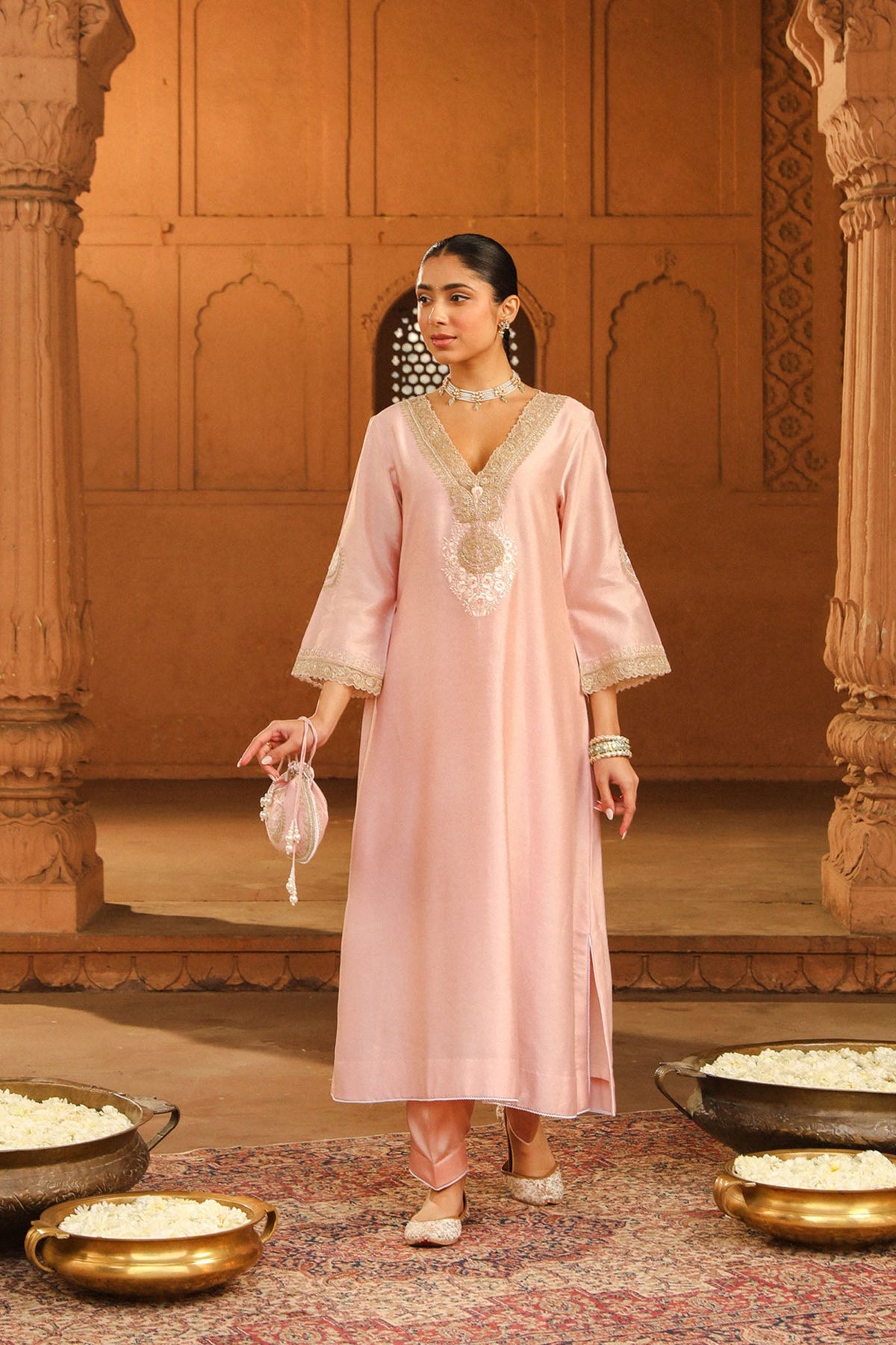 Pranitaa In Sanvi - Blush Pink Long Choga with Salwar