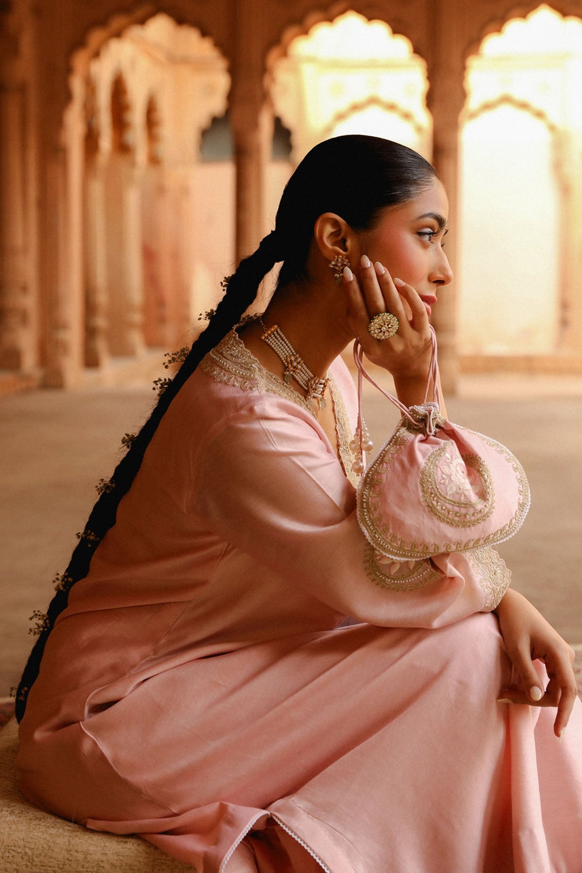 Pranitaa In Sanvi - Blush Pink Long Choga with Salwar