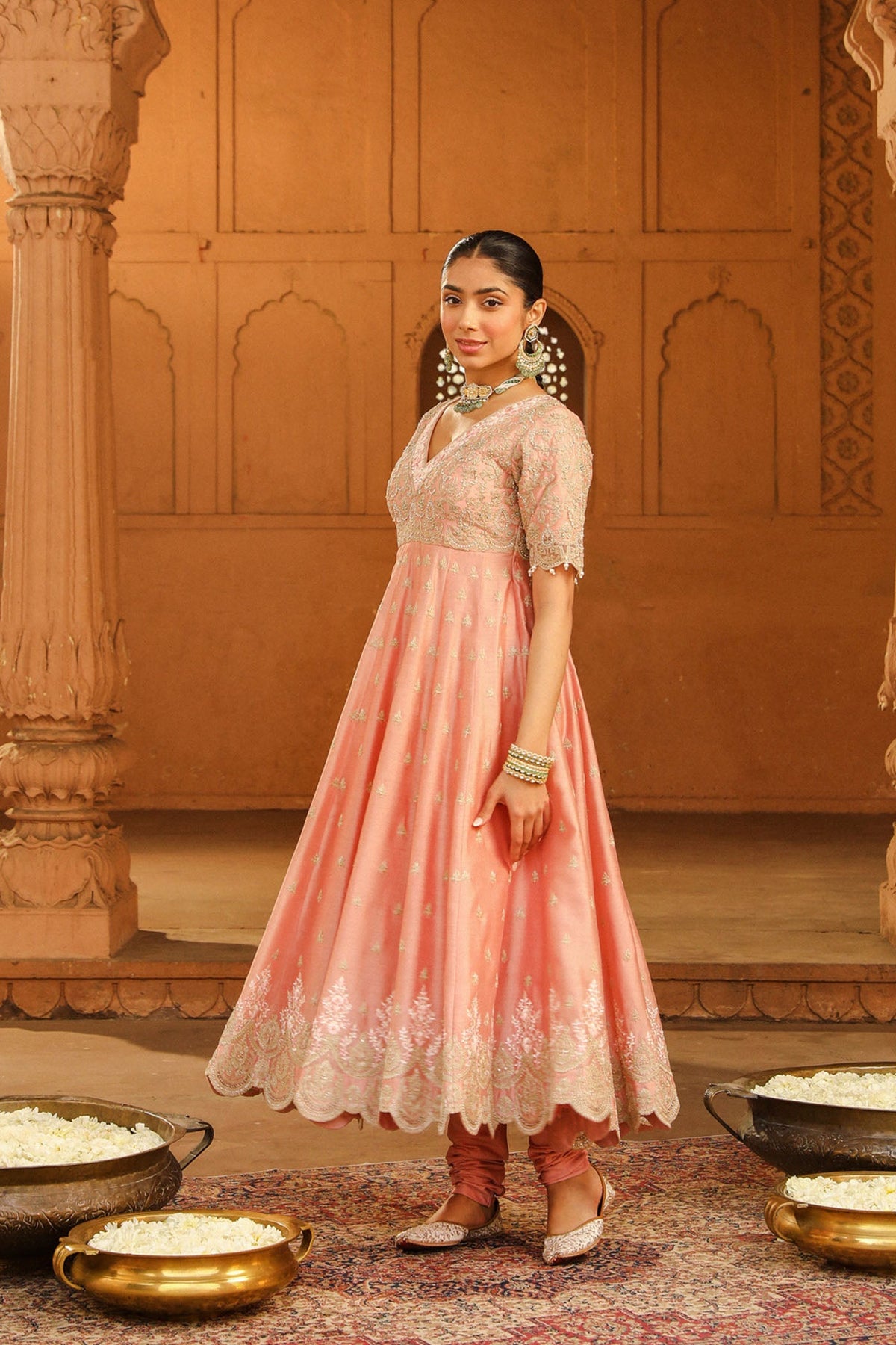 Samaira Sandhu In Wasifa - Off Rose Ankle Length Anarkali with Chooridaar and Dupatta