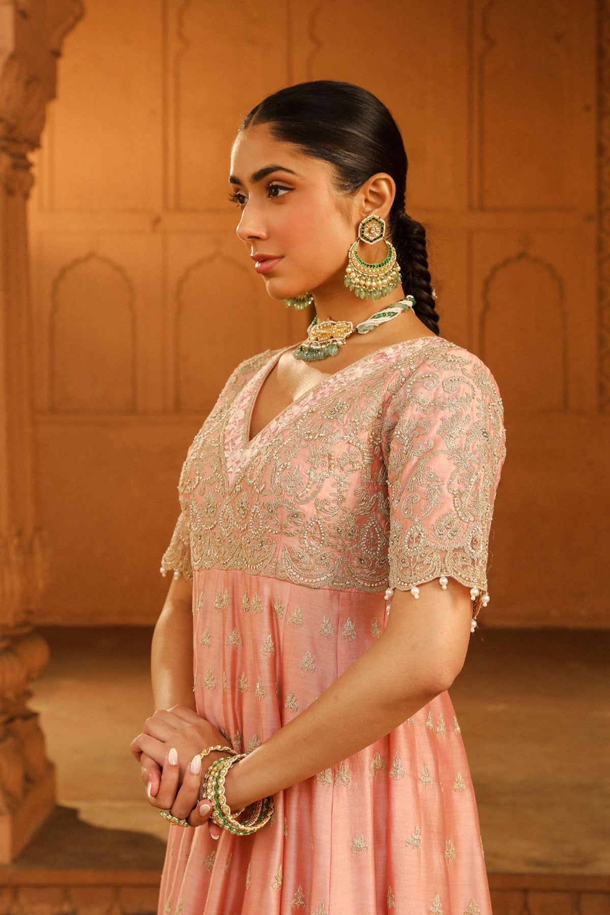 Samaira Sandhu In Wasifa - Off Rose Ankle Length Anarkali with Chooridaar and Dupatta