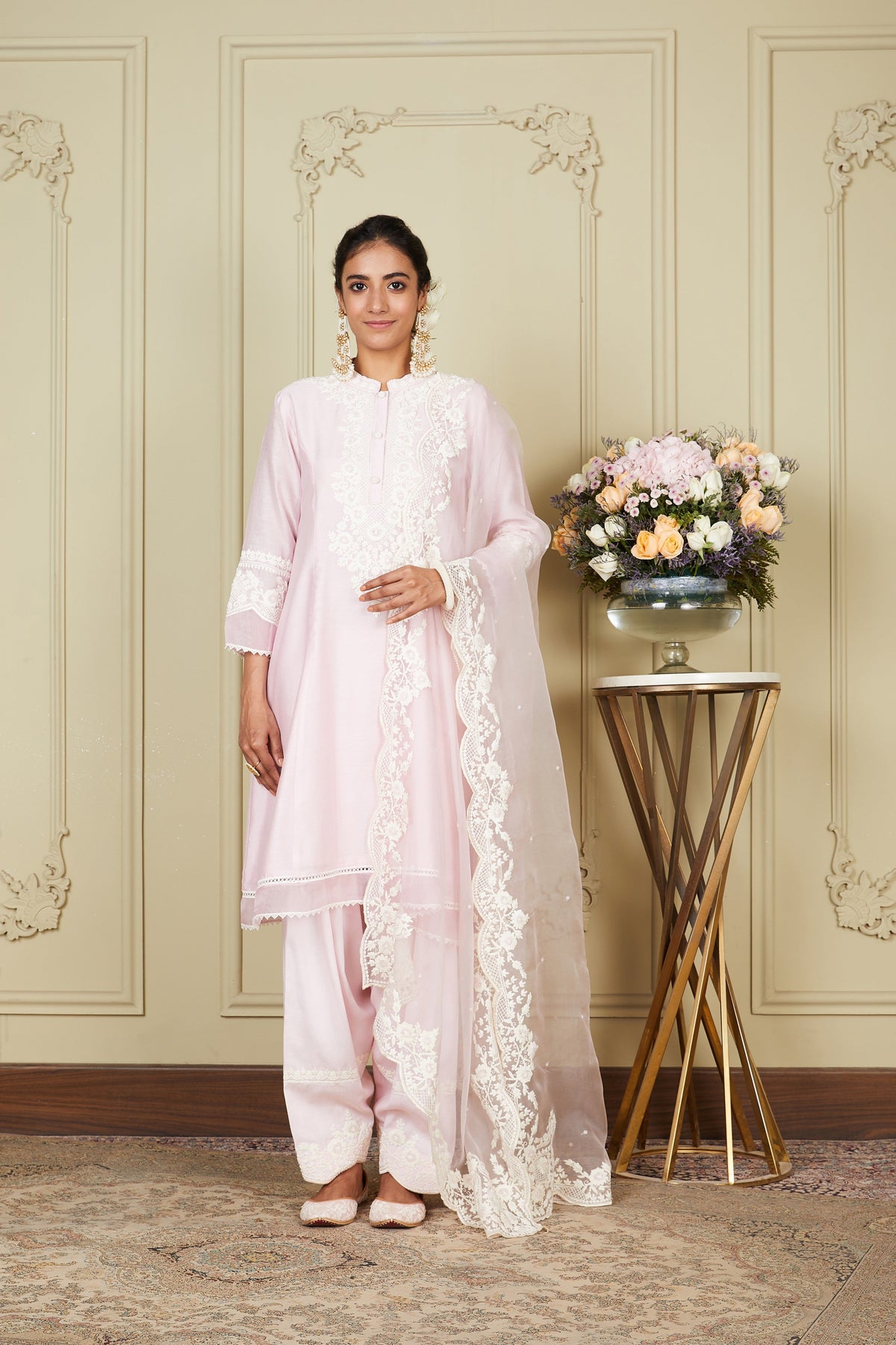 Ryhana - Pearl Blush A-line short kurta with salwar and dupatta