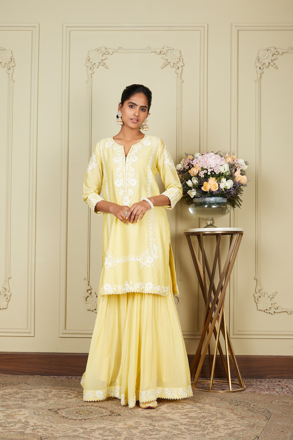 Nargis - Lemon Yellow Short kurta with garara and dupatta