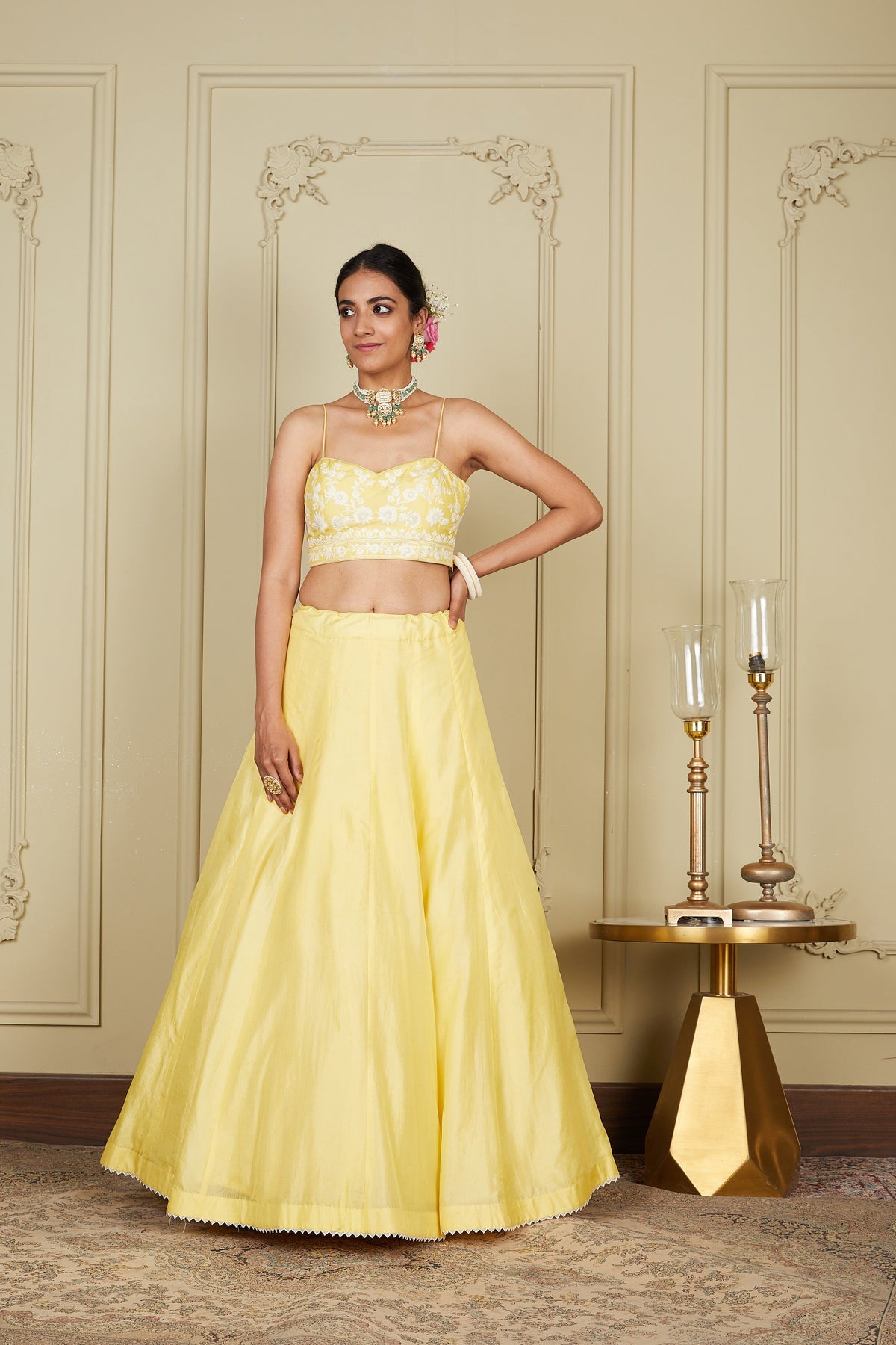 Samrina - Lemon Yellow Lehenga with blouse and dupatta