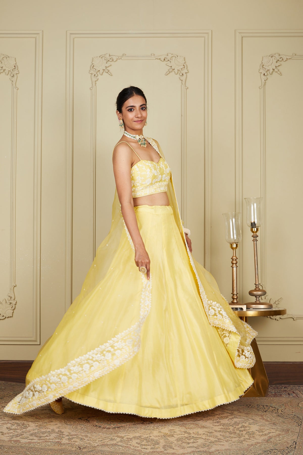 Samrina - Lemon Yellow Lehenga with blouse and dupatta