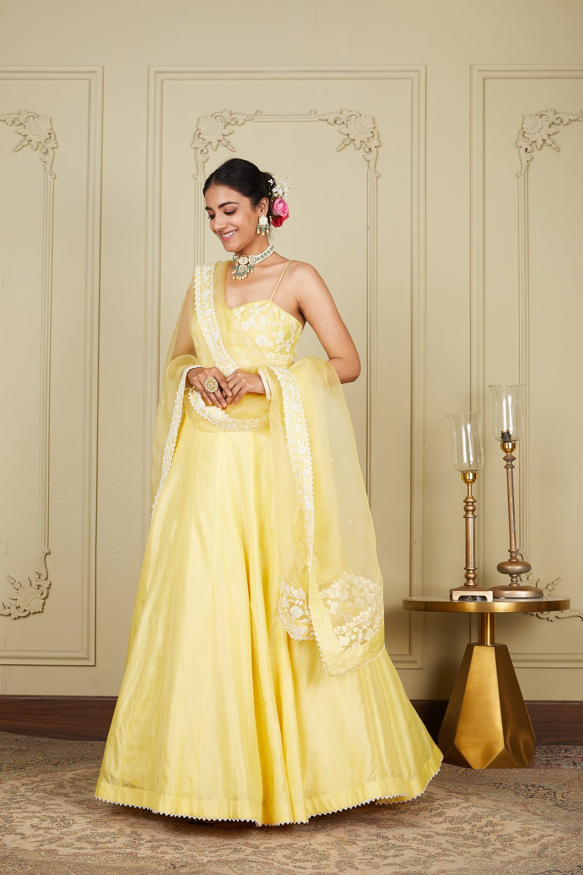 Samrina - Lemon Yellow Lehenga with blouse and dupatta