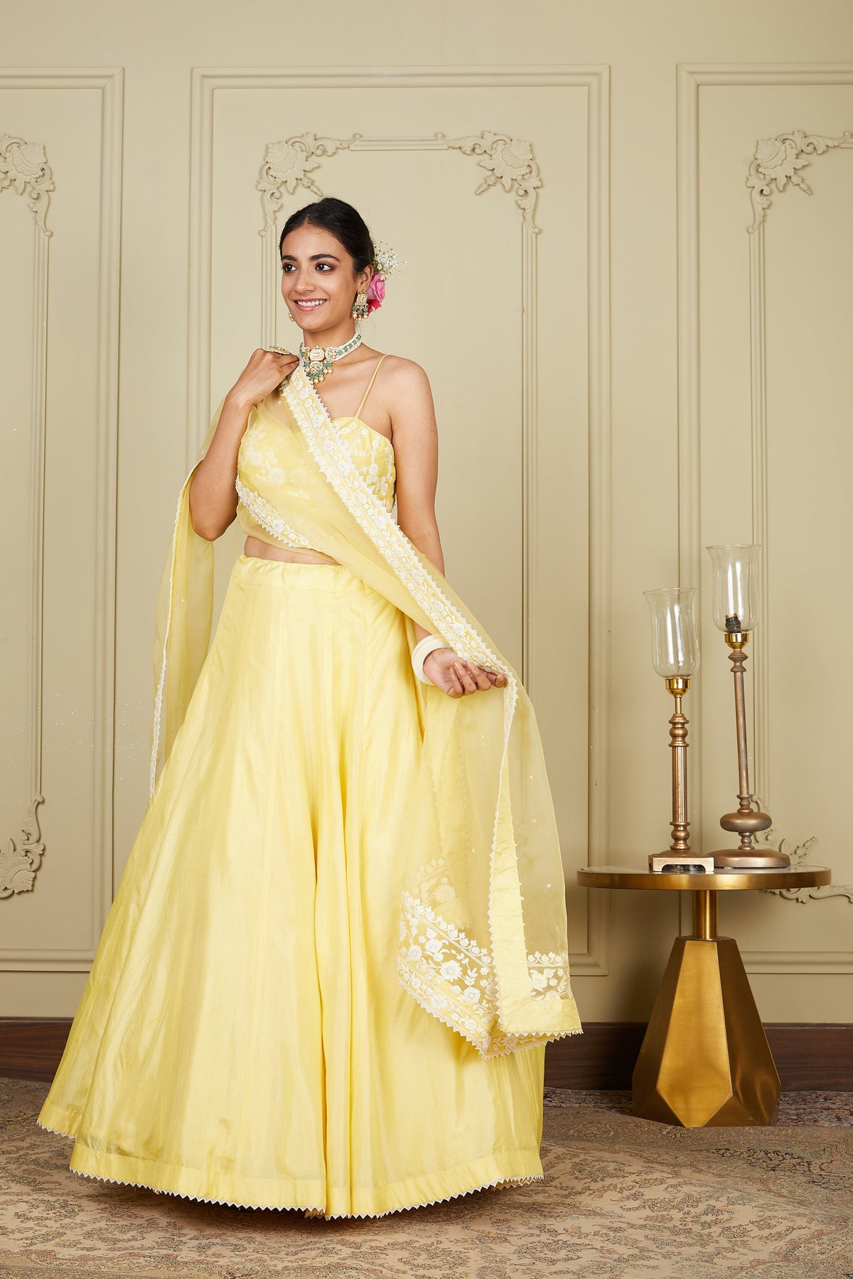 Samrina - Lemon Yellow Lehenga with blouse and dupatta