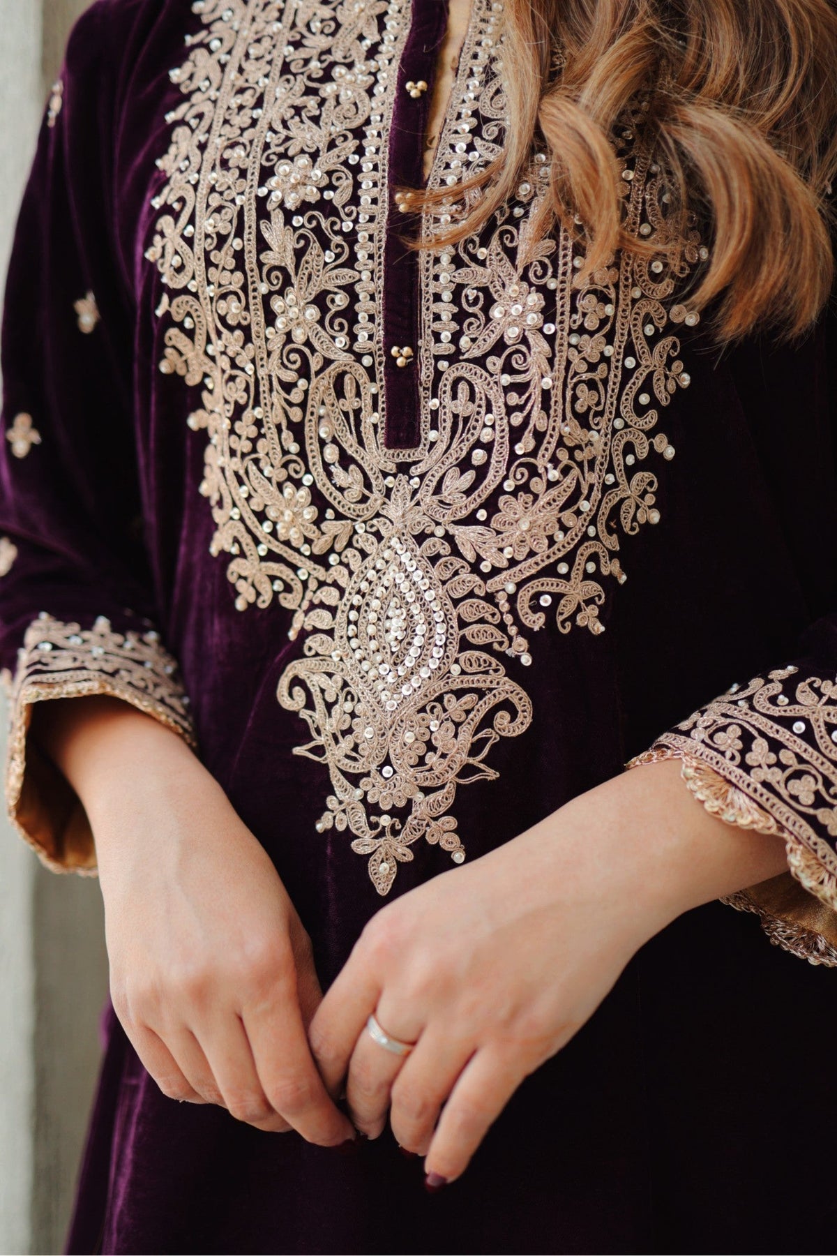 Naima -Wine Silk Velvet Short Kurta with Salwar
