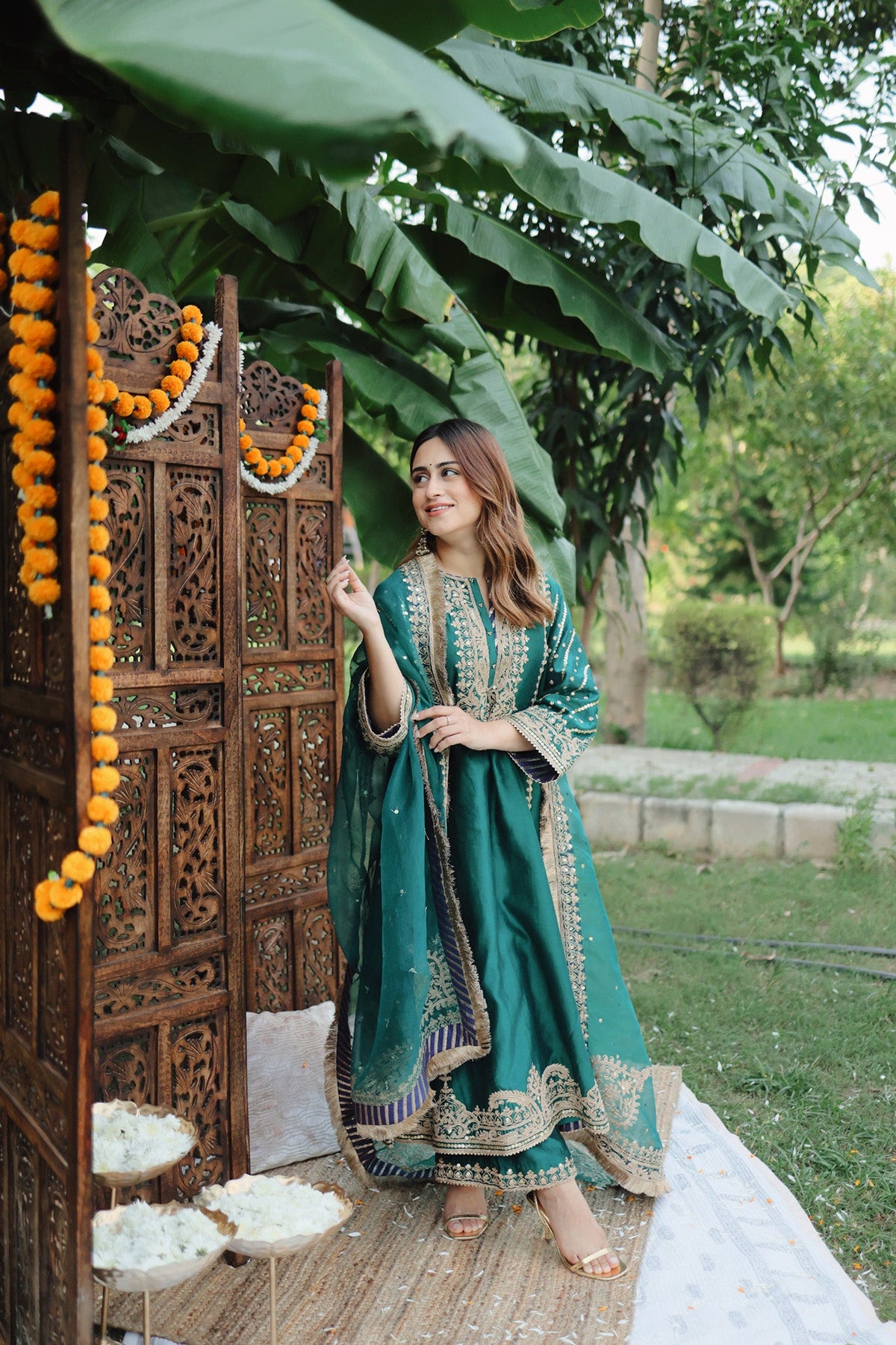 SABIRAH - EMERALD GREEN LONG KURTA WITH PALAZZO AND DUPATTA (LXRTS)