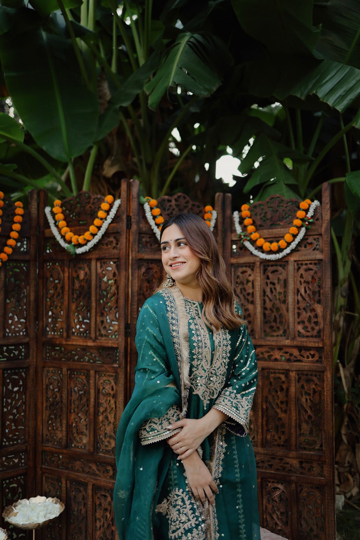 Kashish Dadhwal In SABIRAH - EMERALD GREEN LONG KURTA WITH PALAZZO AND DUPATTA