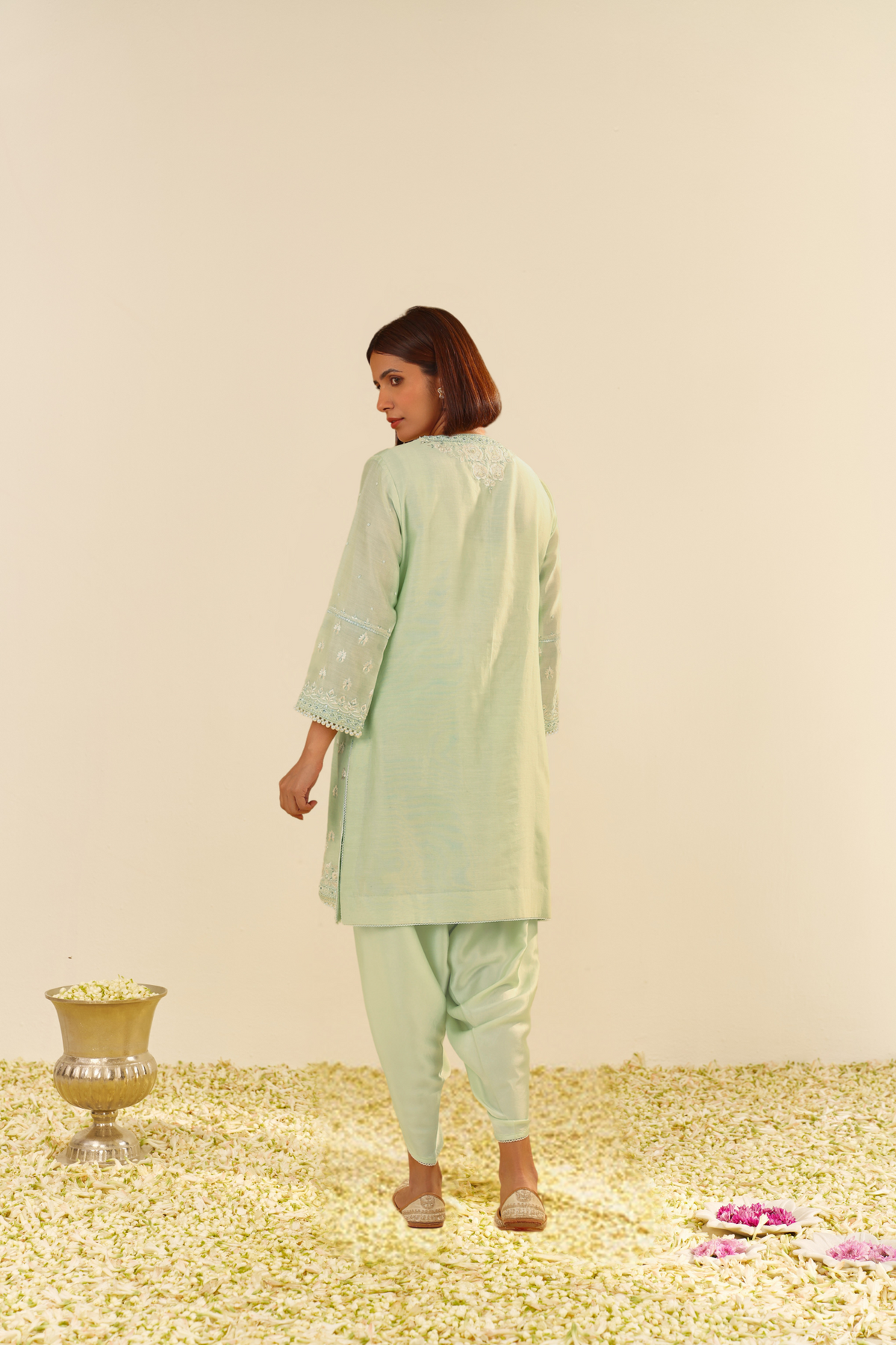 Zahra - Mint Green Short Kurta With Dhoti