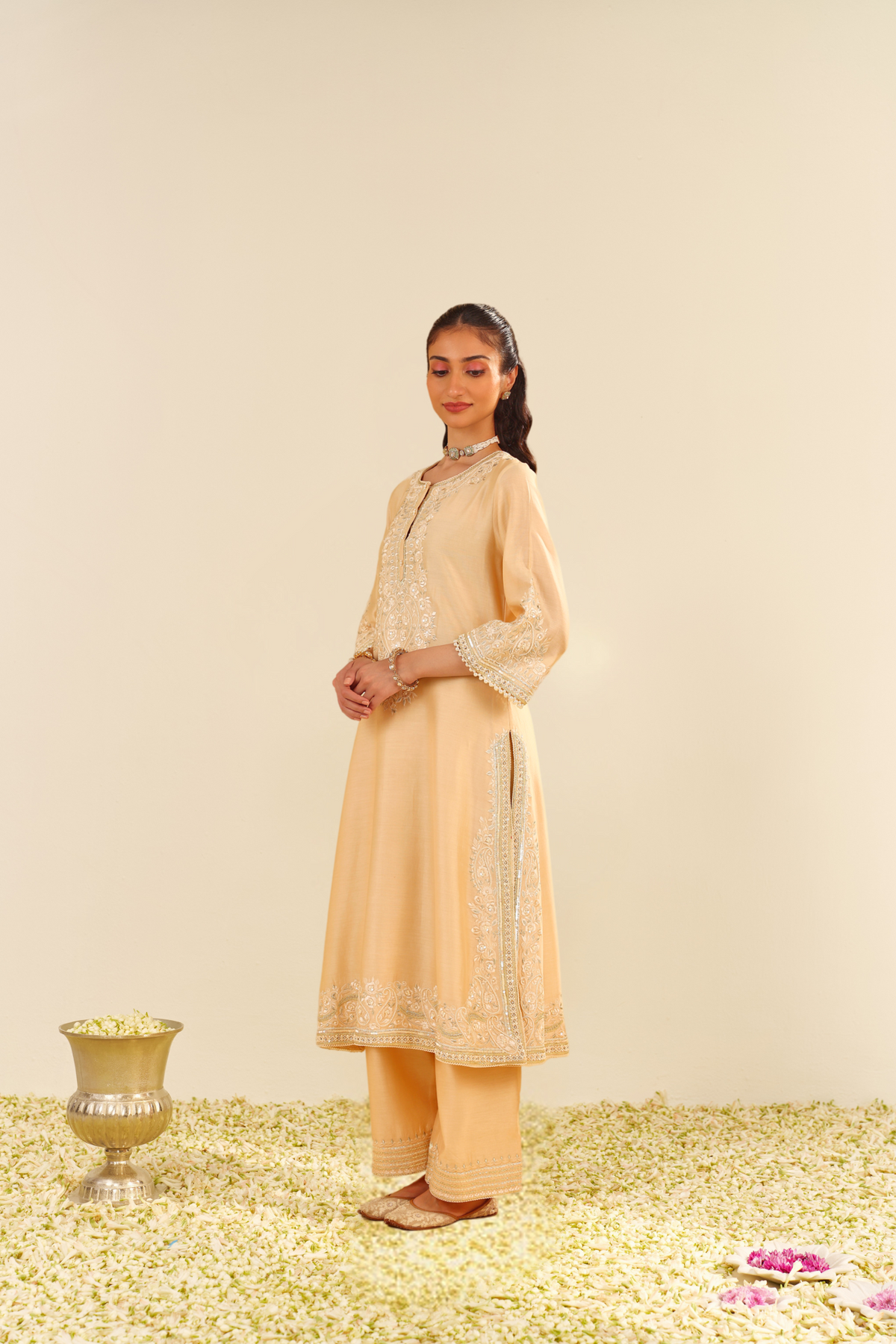Sereen - Beige A-Line Kurta With Palazzo