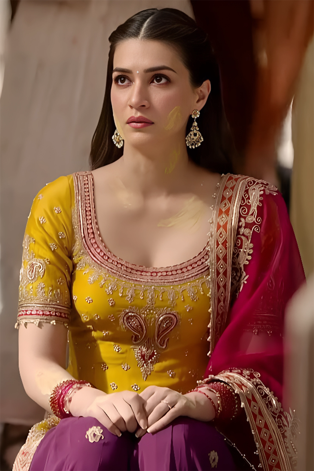 Kriti Sanon in Mehan - Heirloom Mustard Short Kurta with Garara