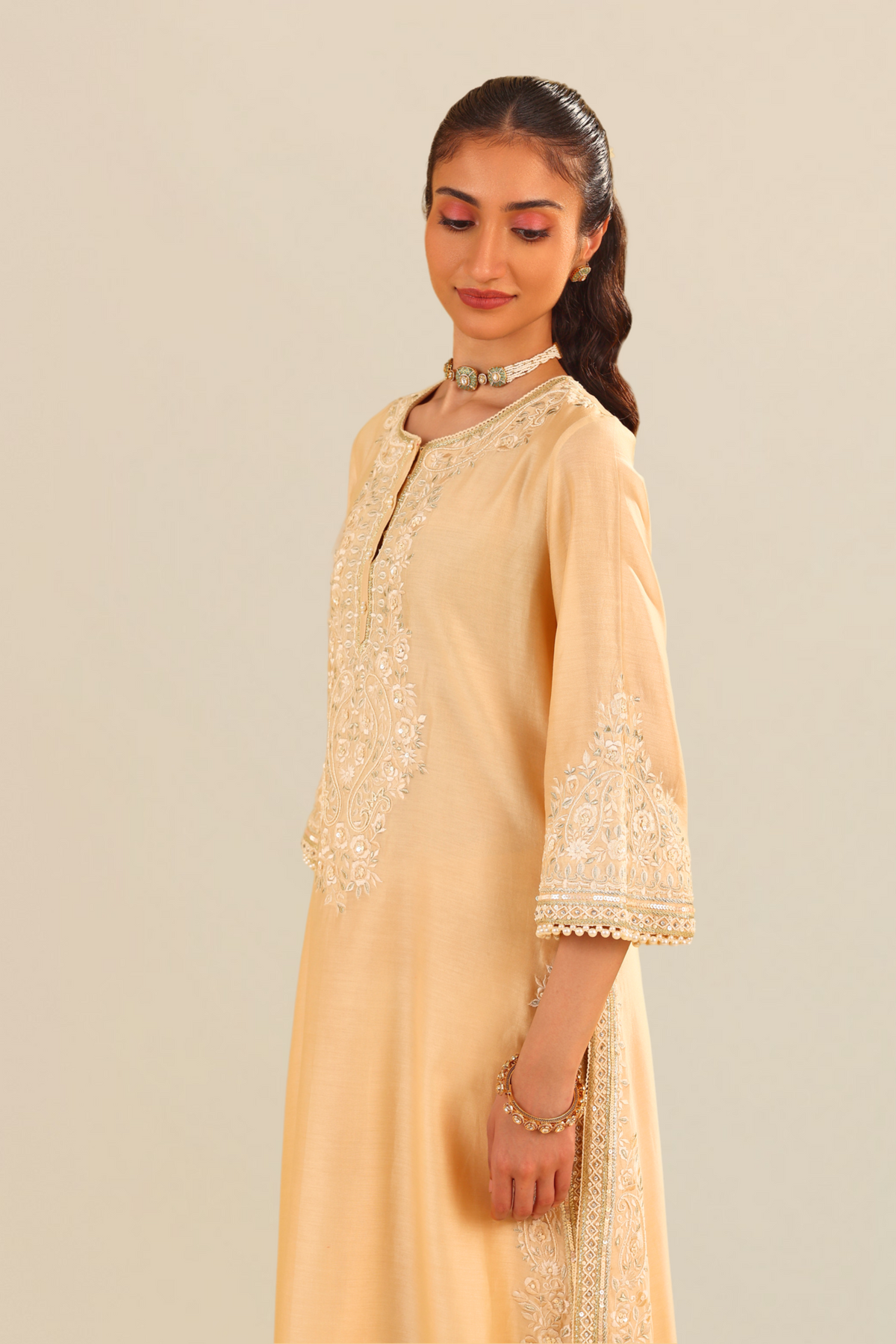 Sereen - Beige A-Line Kurta With Palazzo