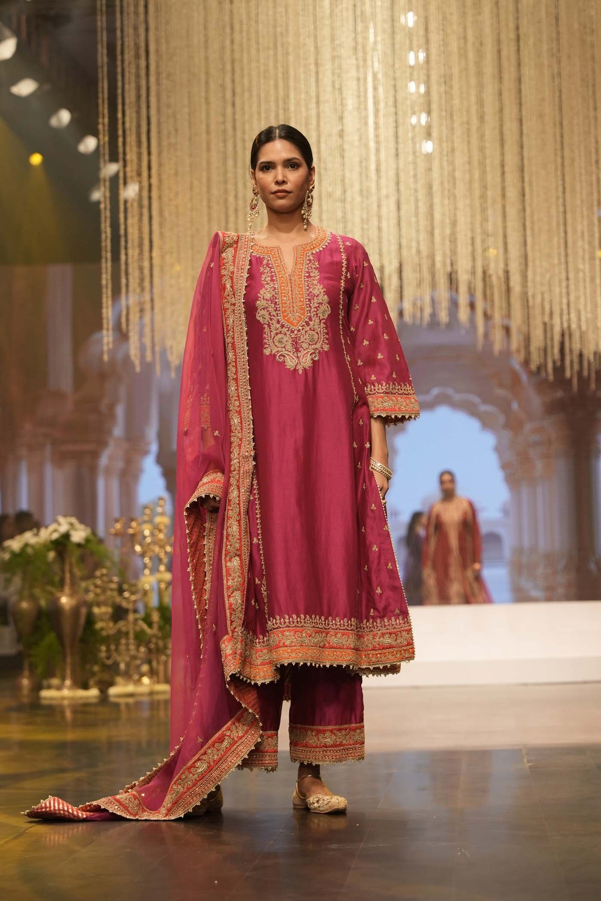 Shweta Sachdev In Aamish - Rani Hotpink Long A-line Kurta with Palazzo
