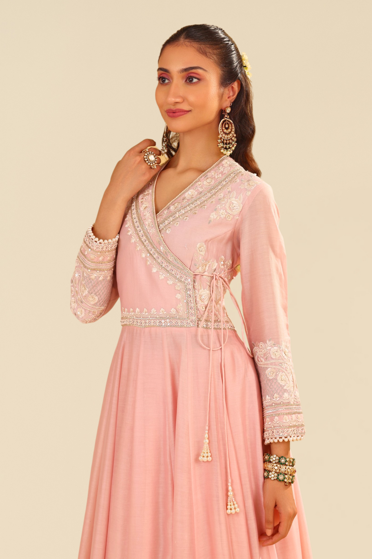Ameena- Pink Long Anarkali With Skirt