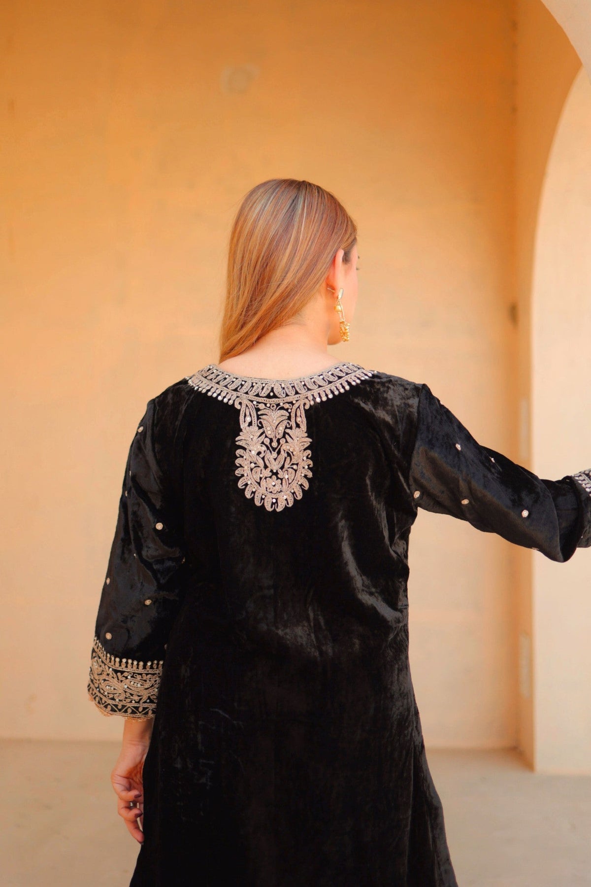 Ayat - Black Silk Velvet Short Kurta with Salwar