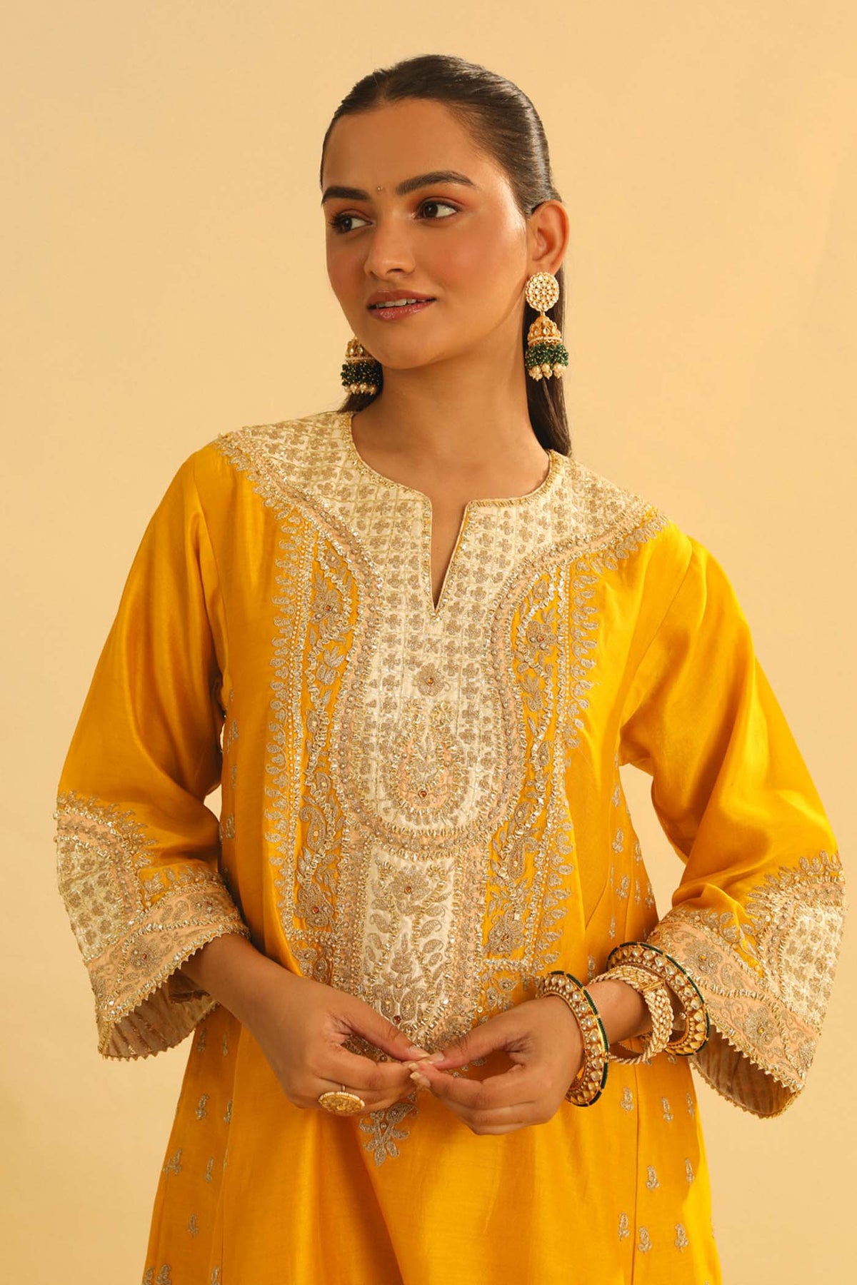Arisana - Heirloom Mustard Short Kalidaar Choga with Salwar