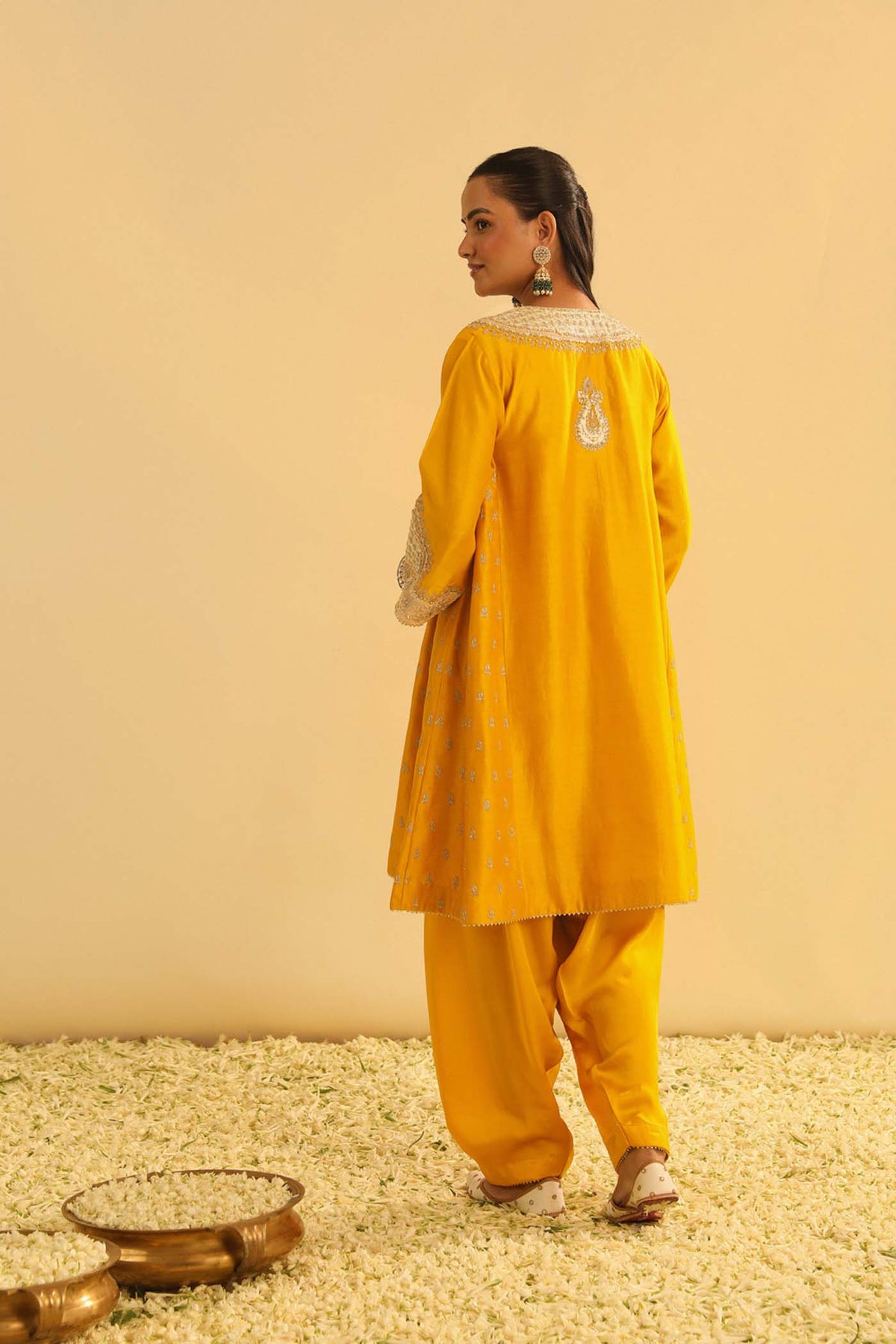 Arisana - Heirloom Mustard Short Kalidaar Choga with Salwar