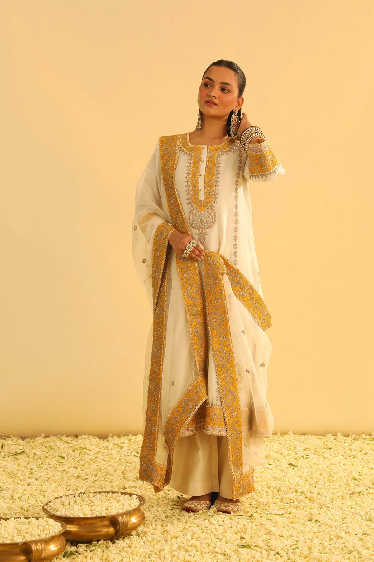 Upasana Ghai In Asmira - Daisy Ivory Long Kurta with Palazzo & Dupatta
