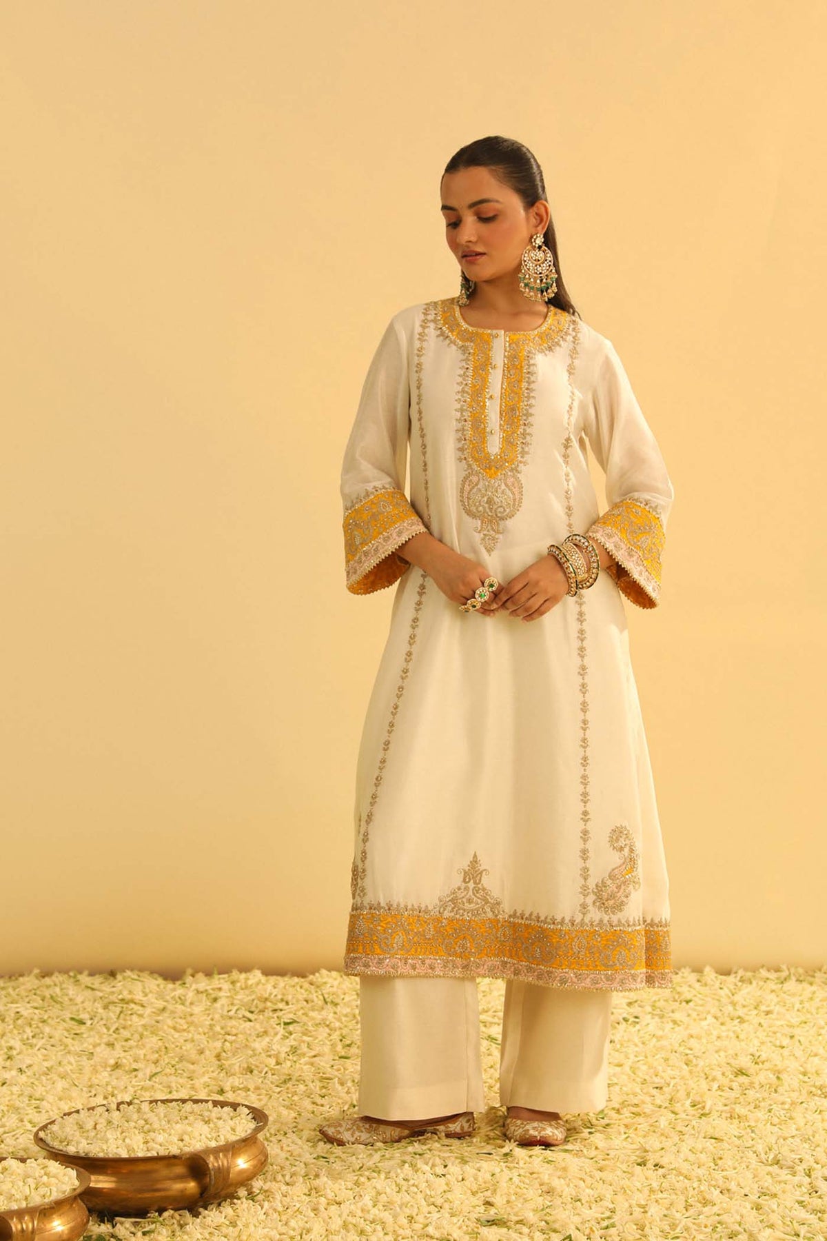 Upasana Ghai In Asmira - Daisy Ivory Long Kurta with Palazzo & Dupatta