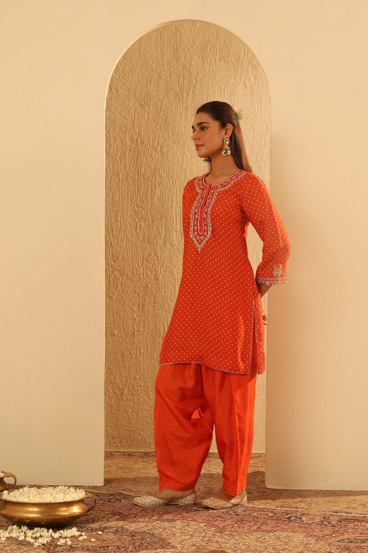 Asma - Orange Short Kurta with Salwar