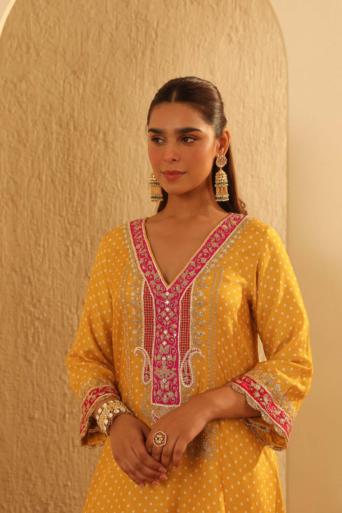 Siara - Heirloom Mustard Long A-line Choga with Salwar