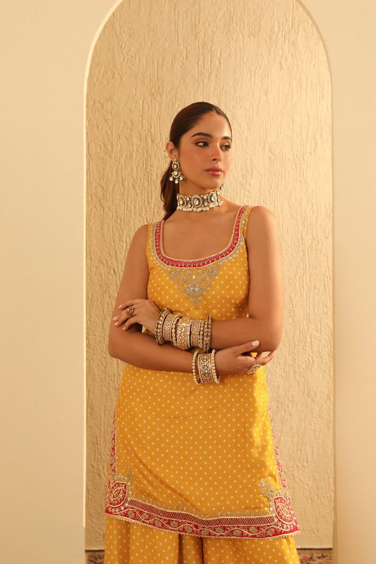 Tehreem - Heirloom Mustard Kurta with Sharara and Dupatta