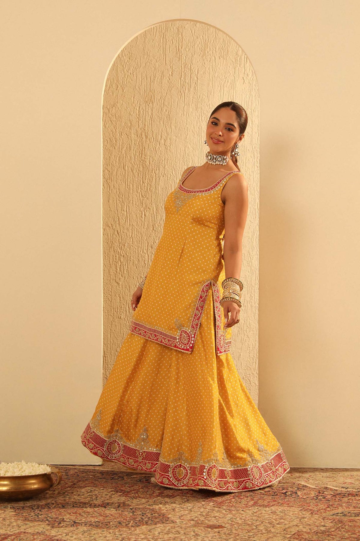 Tehreem - Heirloom Mustard Kurta with Sharara and Dupatta