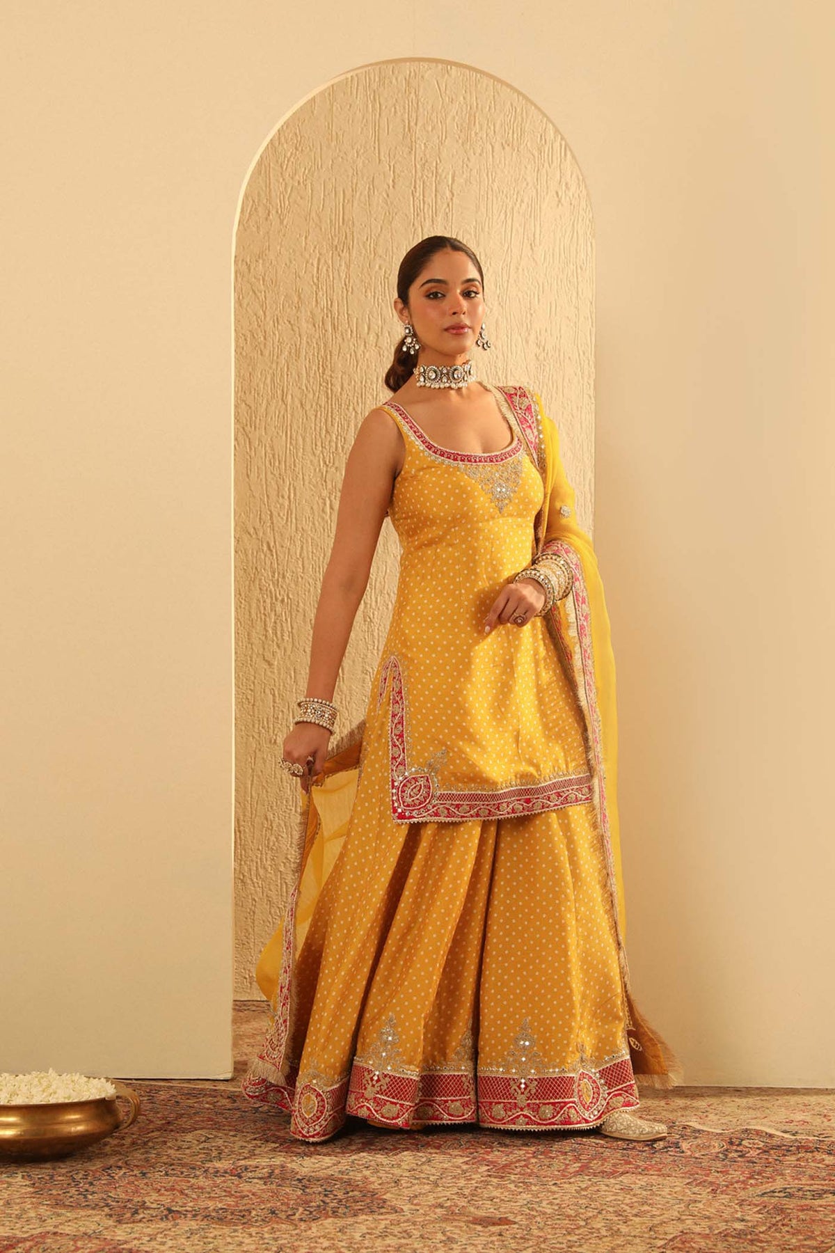 Tehreem - Heirloom Mustard Kurta with Sharara and Dupatta