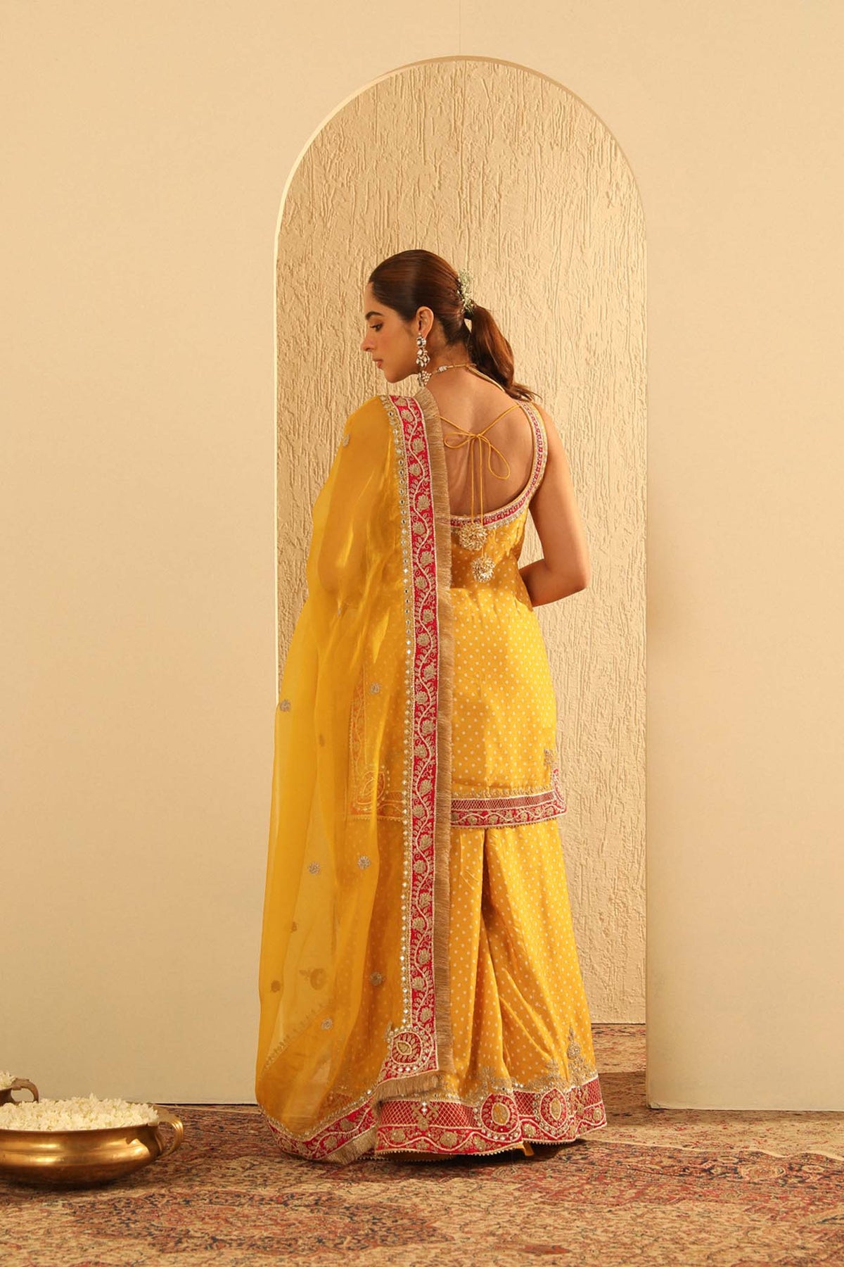 Tehreem - Heirloom Mustard Kurta with Sharara and Dupatta