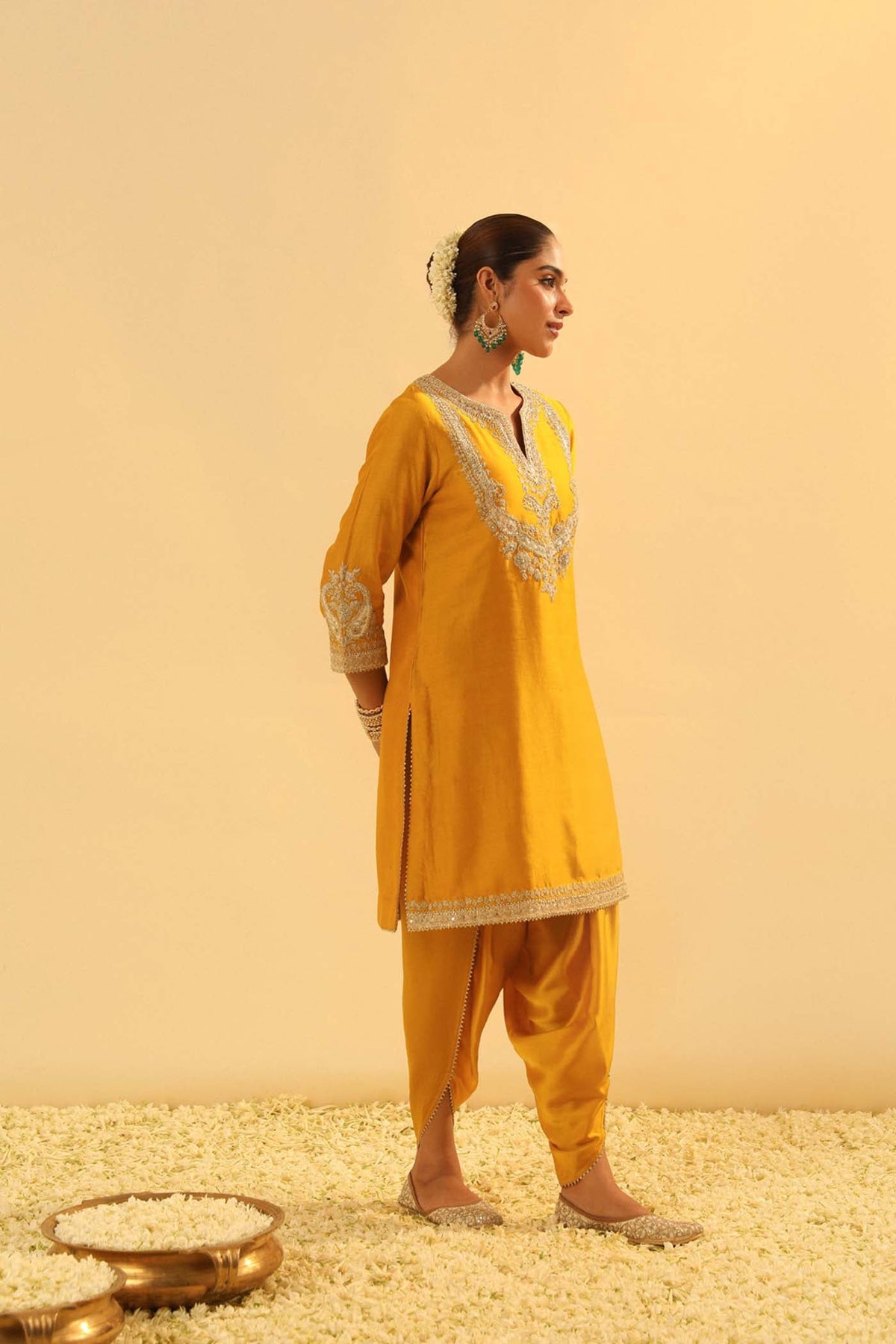 Aashna - Heirloom Mustard Short Kurta with Dhoti