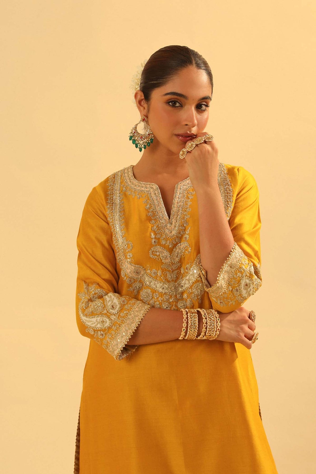 Aashna - Heirloom Mustard Short Kurta with Dhoti