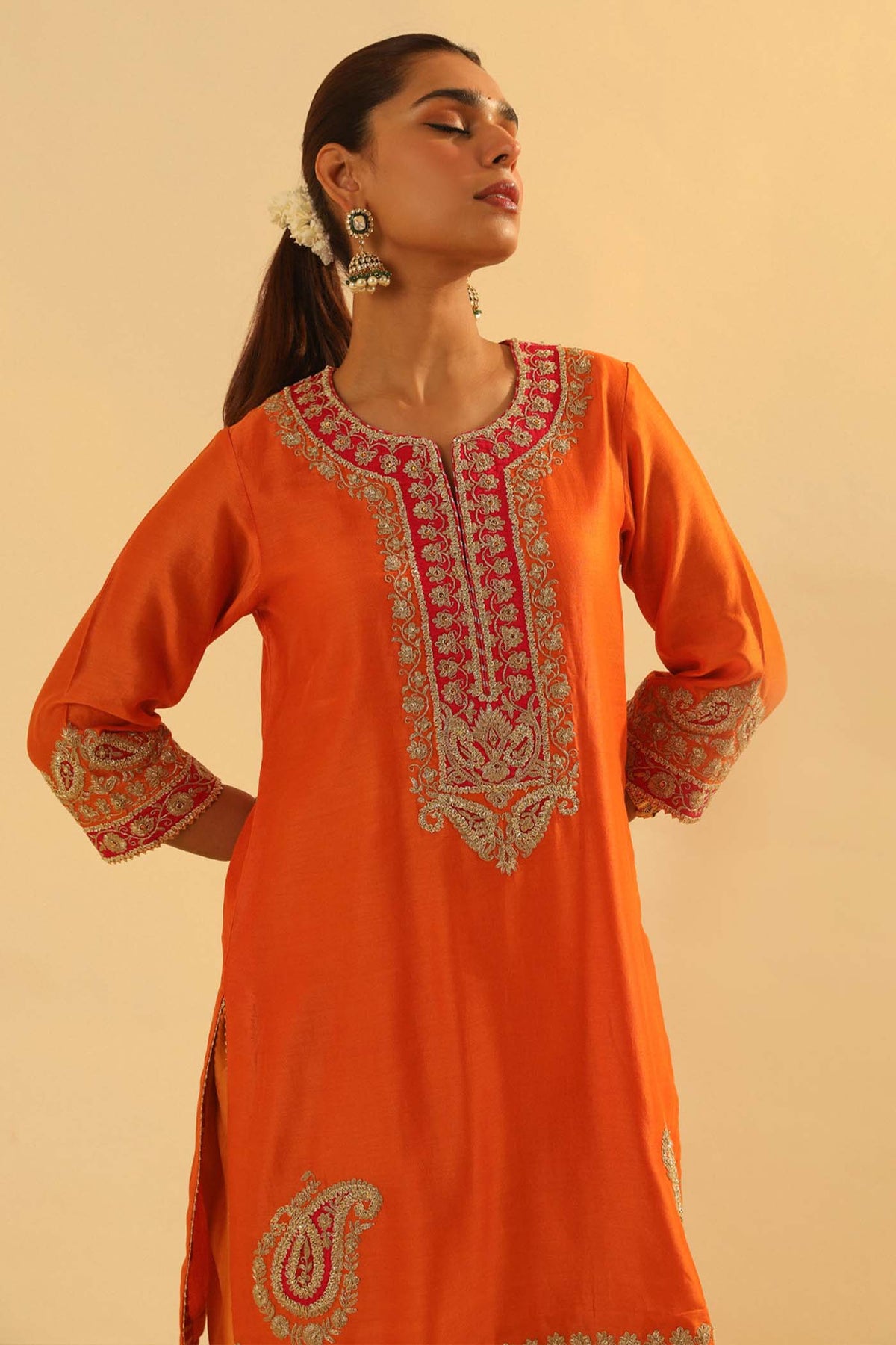 Anjum - Orange Short Kurta with Dhoti