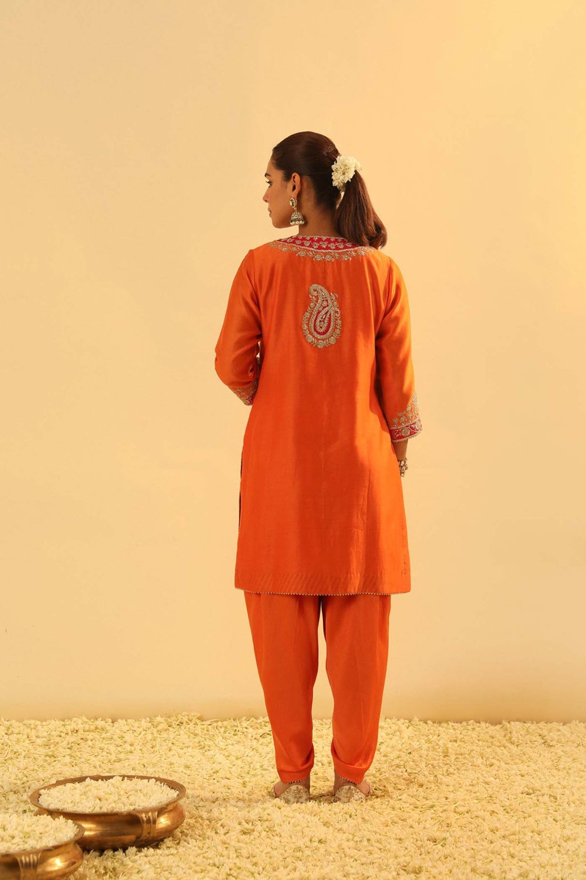 Anjum - Orange Short Kurta with Dhoti