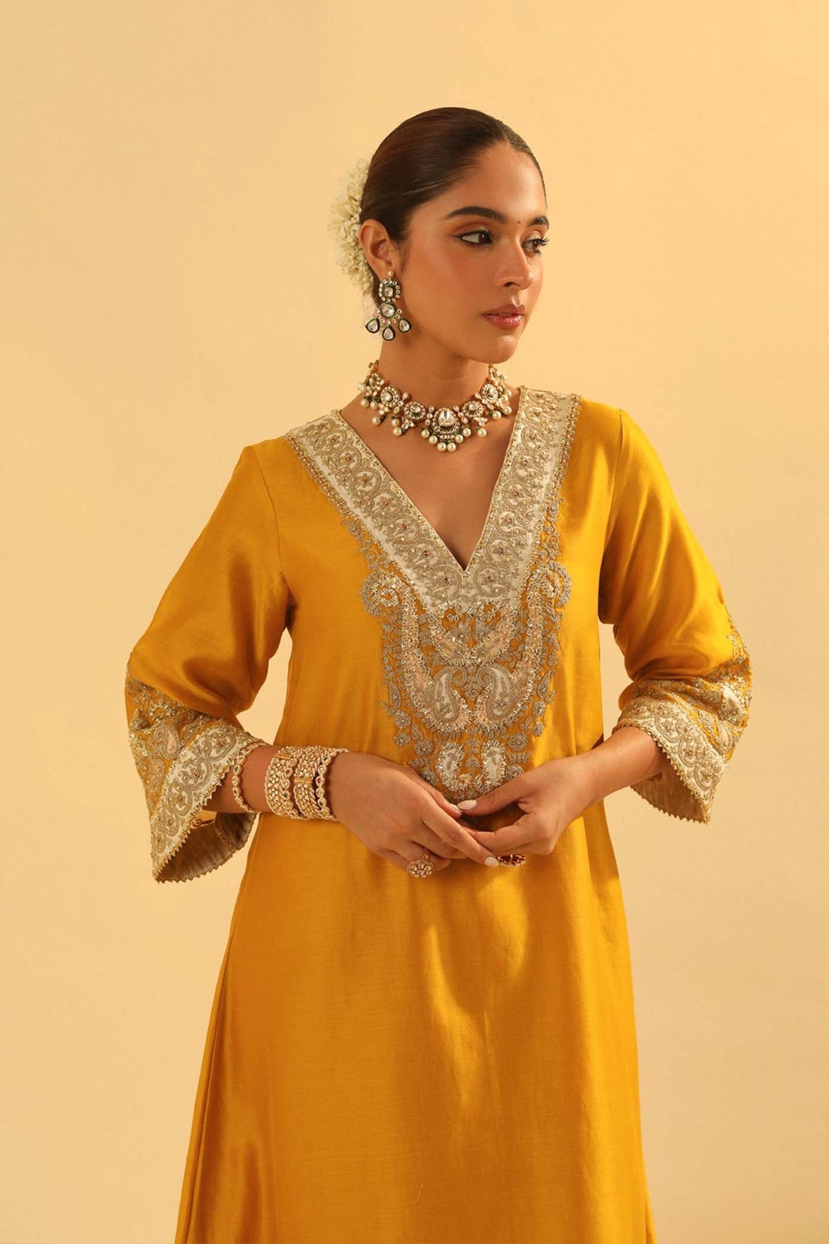 Shazana - Mustard Long A-line Choga with Salwar (Lxrts)