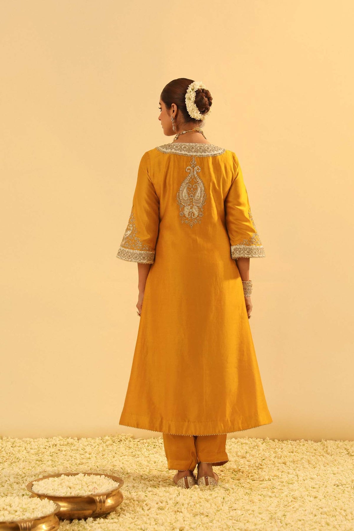 Shazana - Heirloom Mustard Long A-line Choga with Salwar