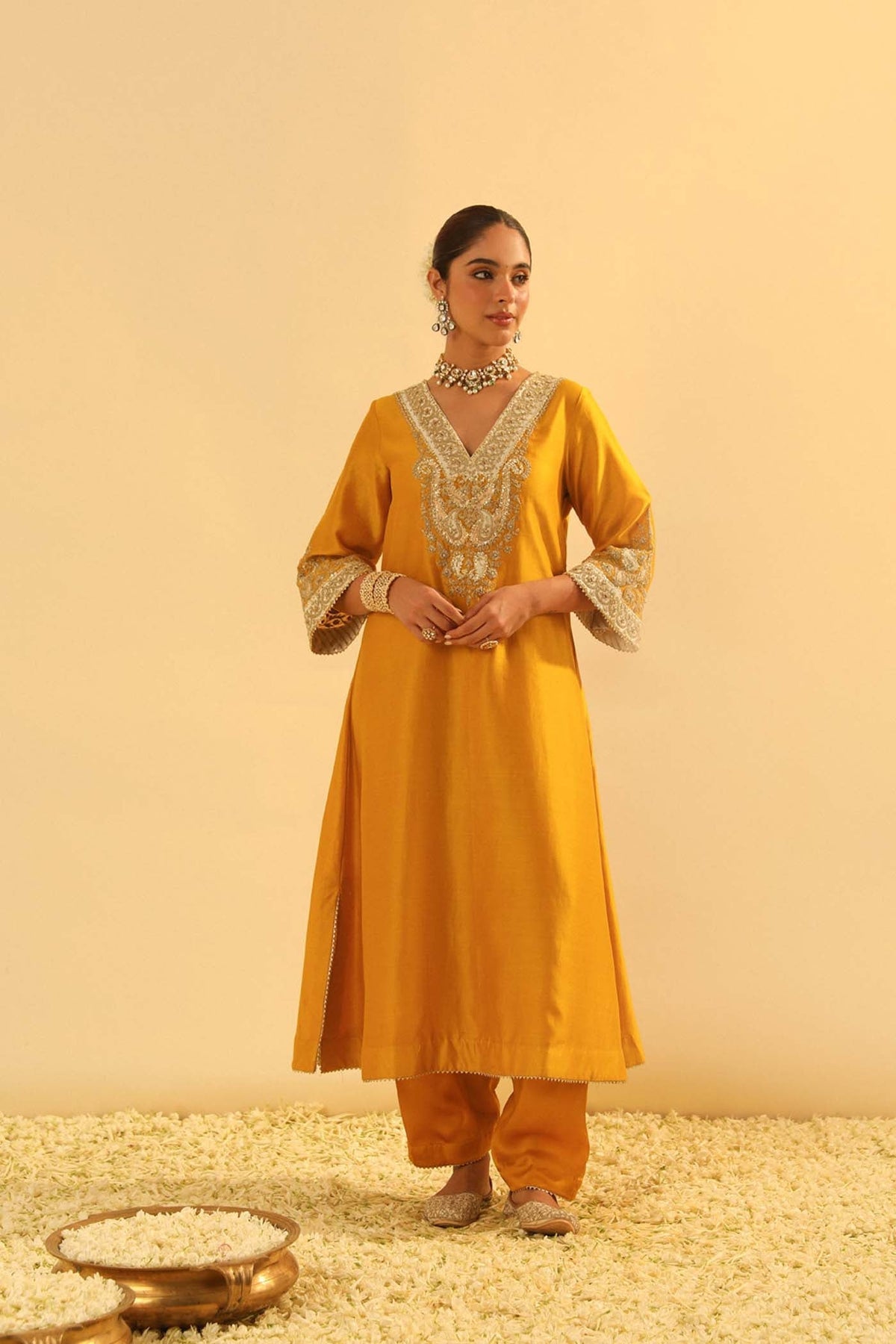 Shazana - Mustard Long A-line Choga with Salwar (Lxrts)