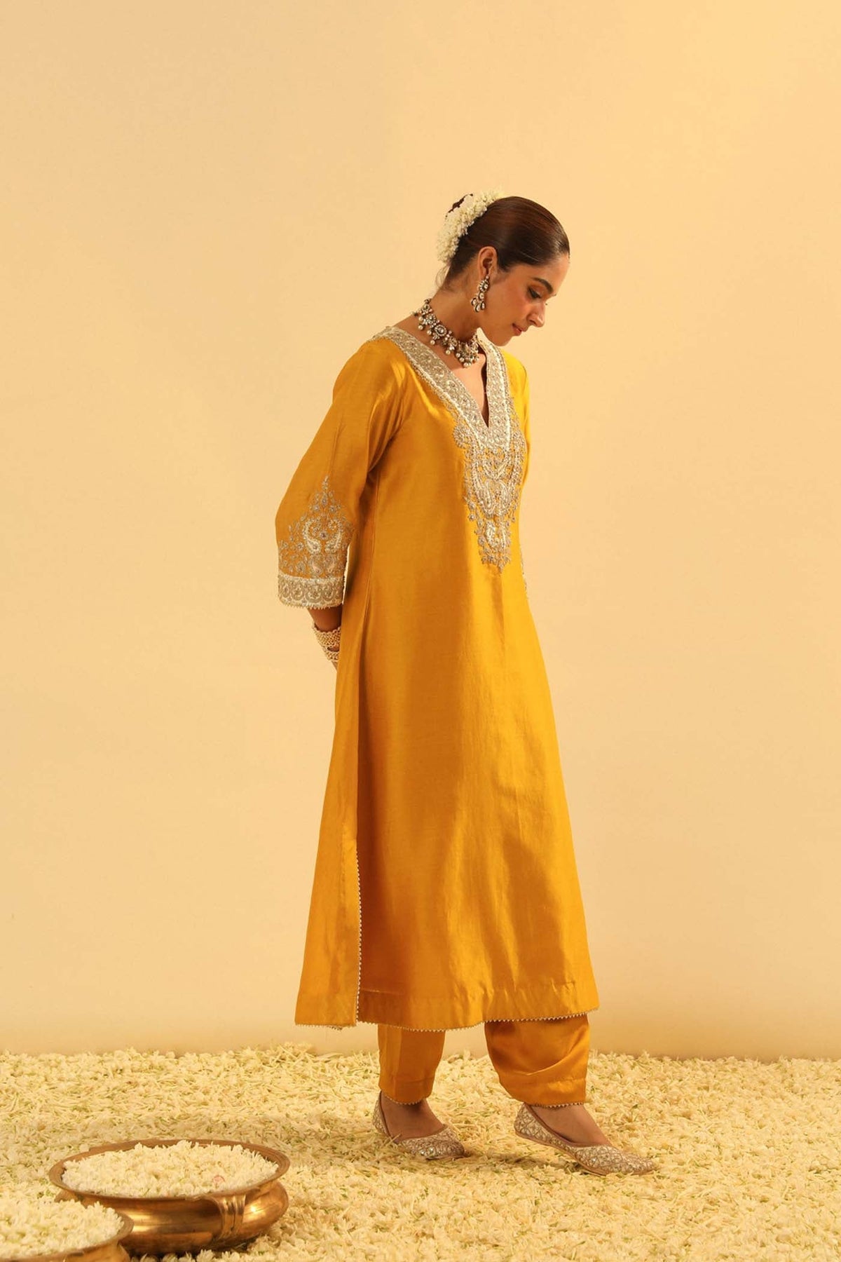 Shazana - Mustard Long A-line Choga with Salwar (Lxrts)