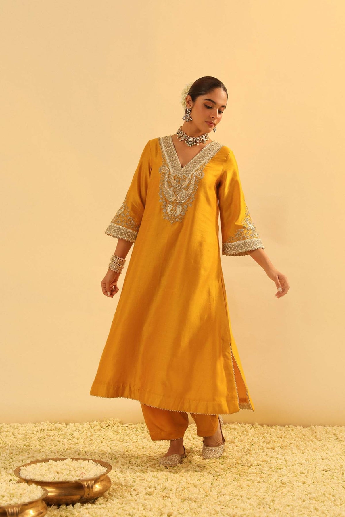 Shazana - Mustard Long A-line Choga with Salwar (Lxrts)