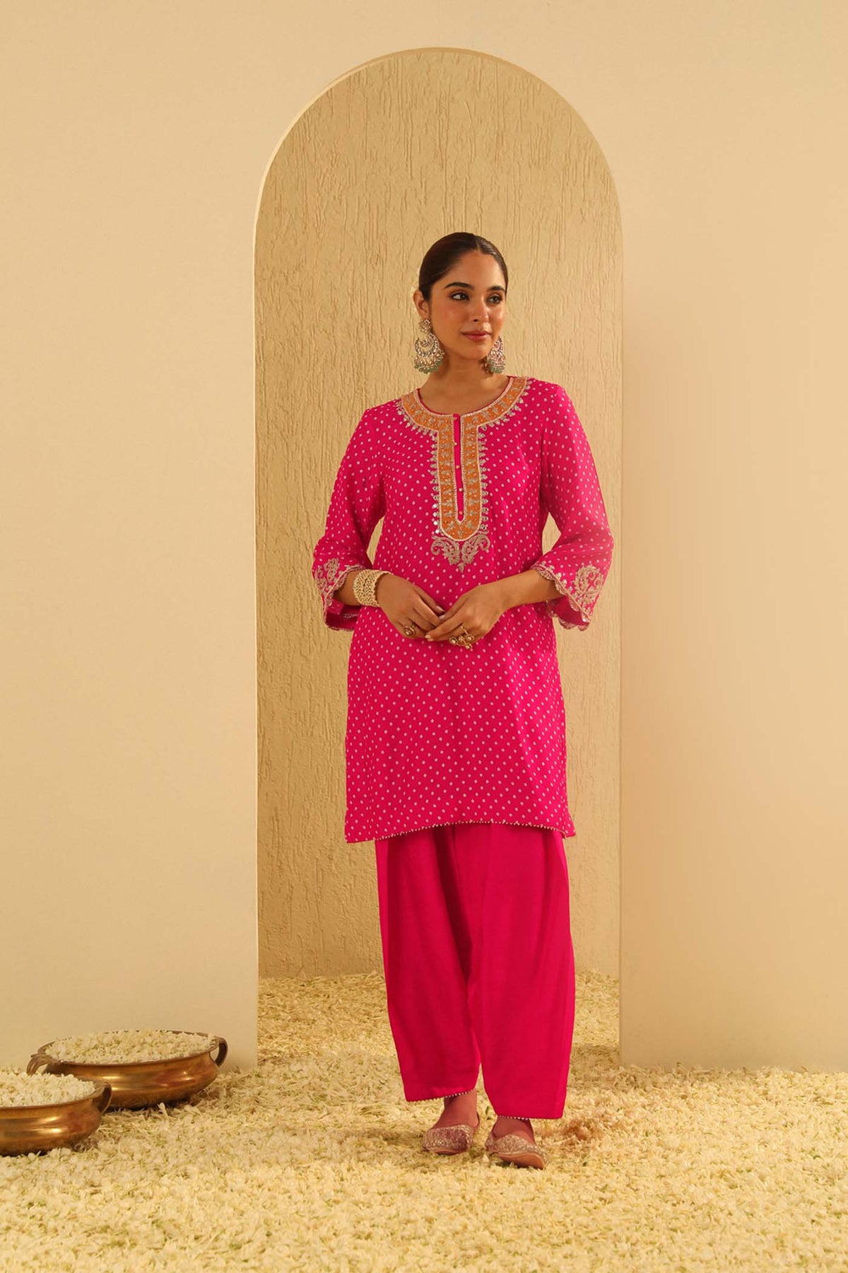 Noora - Rani Hotpink Short Kurta with Salwar