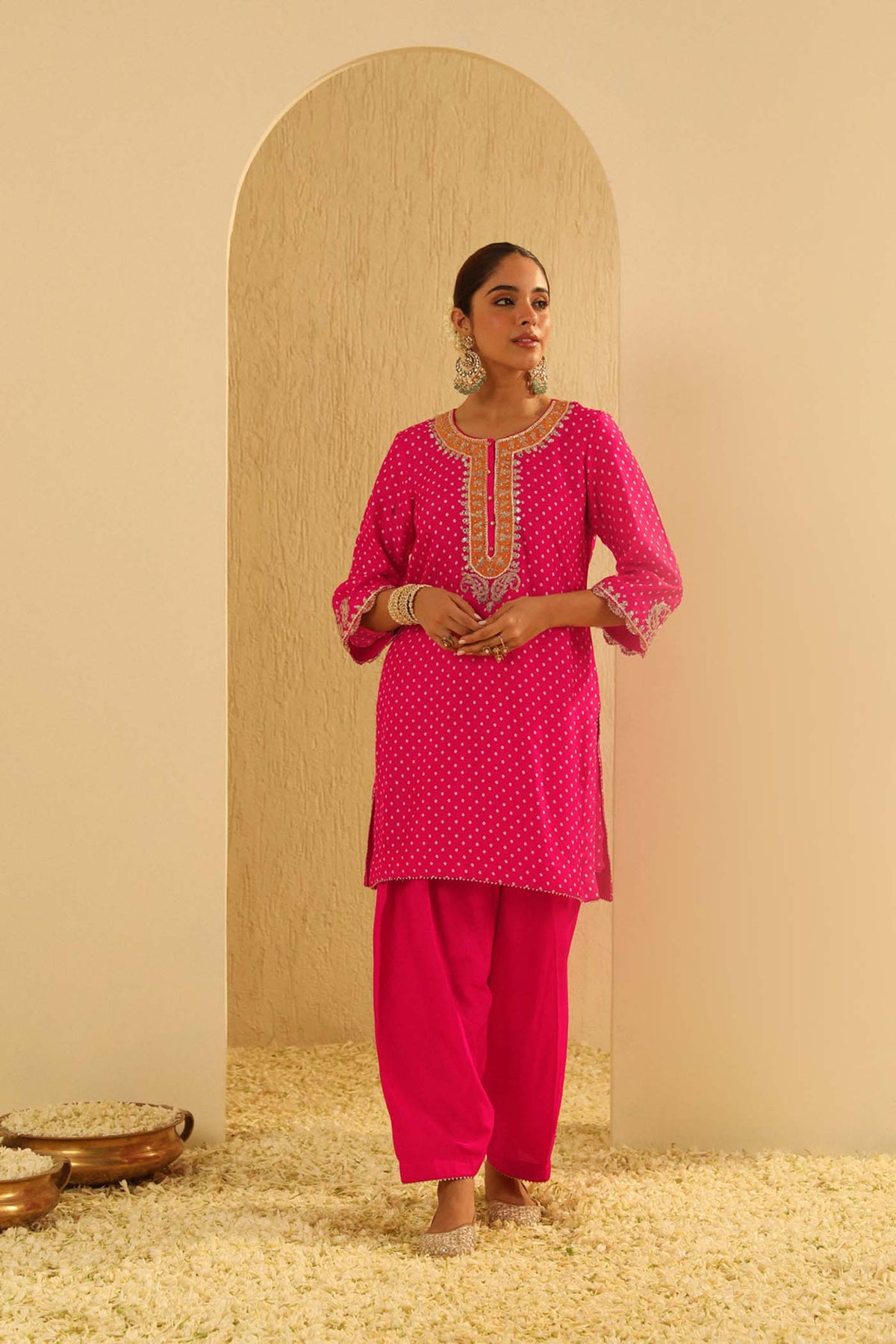 Noora - Rani Hotpink Short Kurta with Salwar
