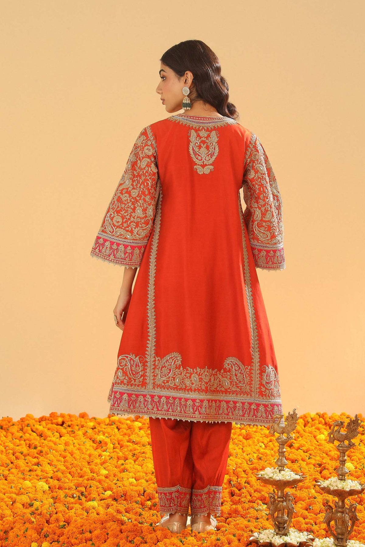 Irha - Burnt Orange Knee Length Kalidaar Chauga with Salwar (Lxrts)