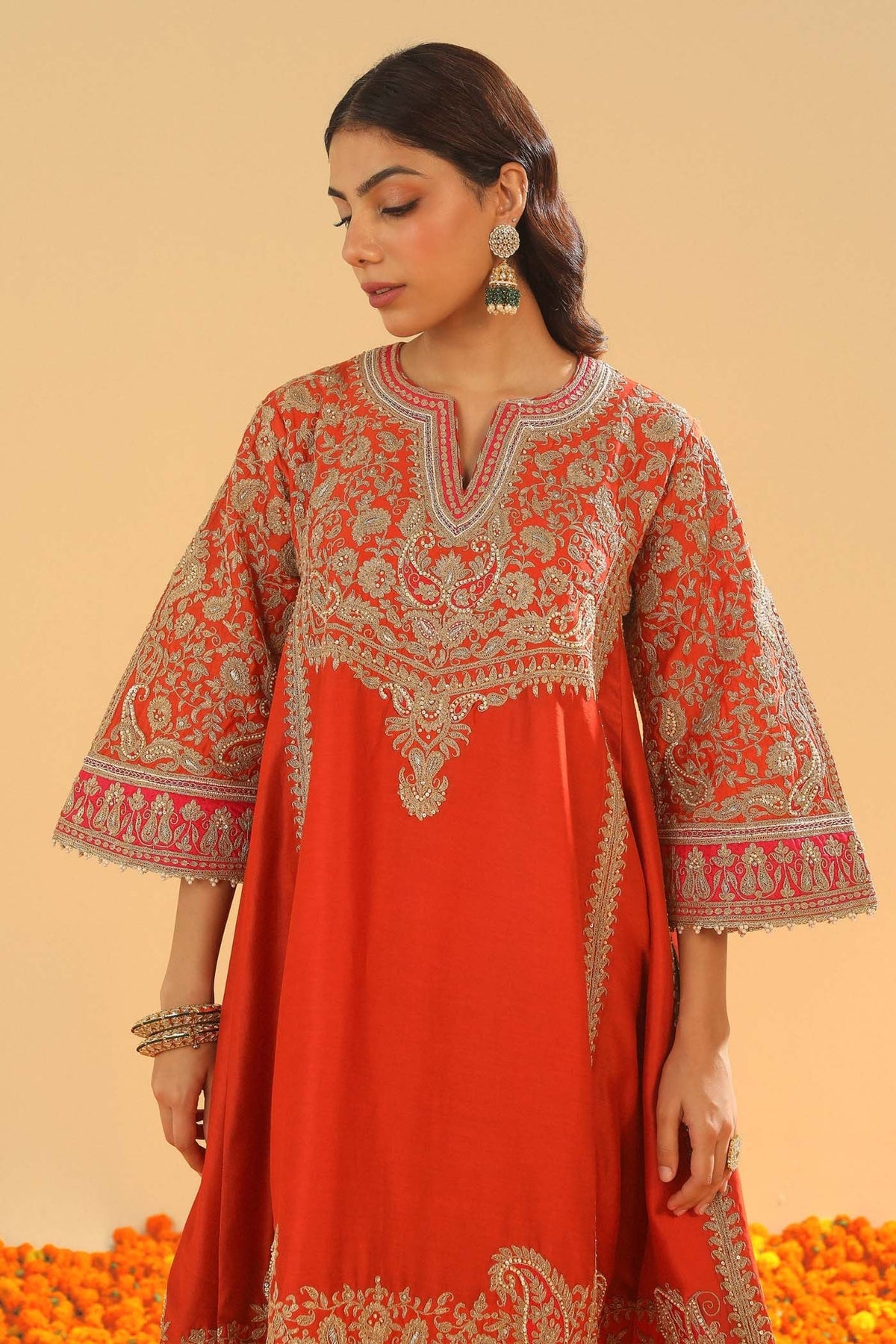 Irha - Burnt Orange Knee Length Kalidaar Chauga with Salwar (Lxrts)