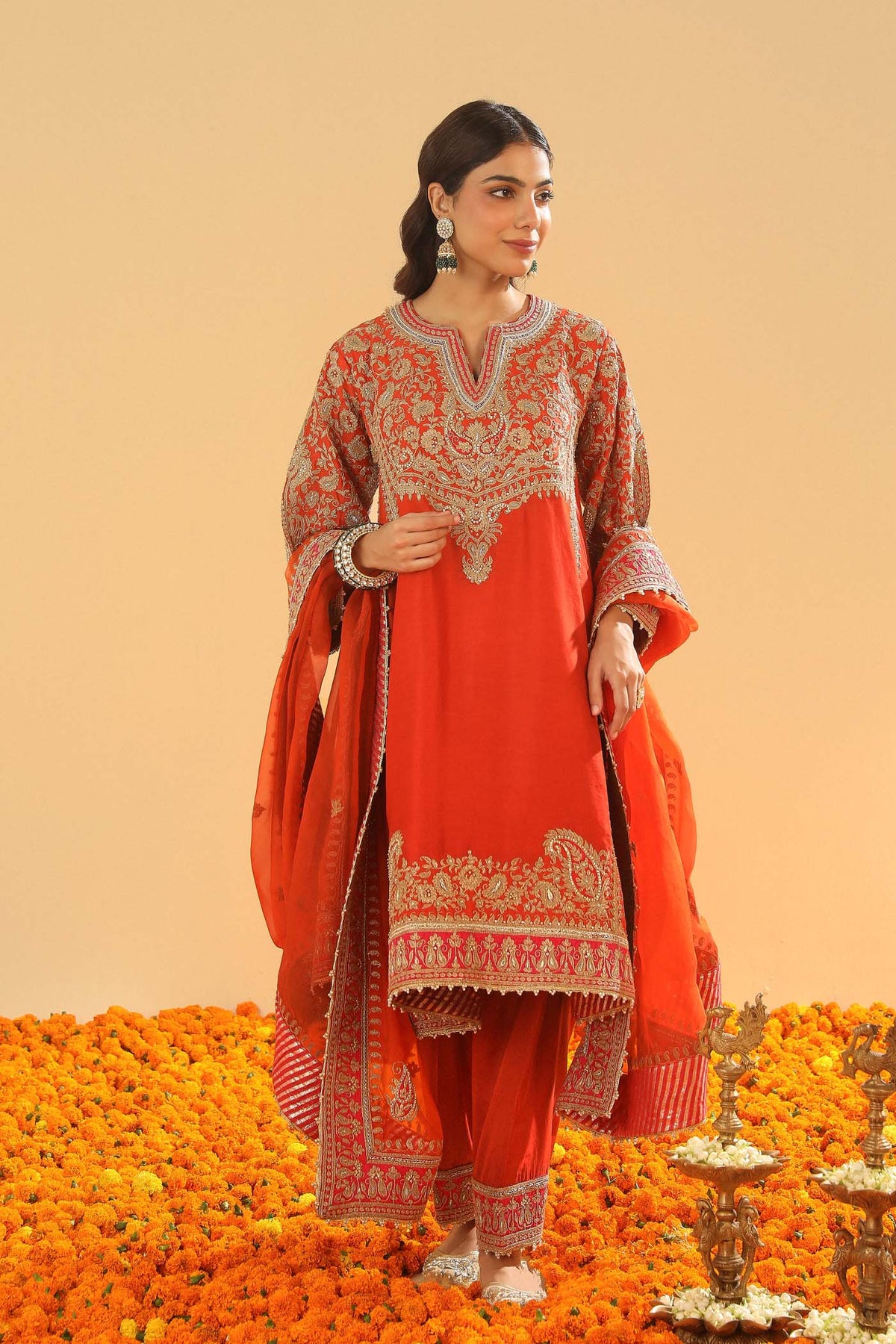 Irha - Burnt Orange Knee Length Kalidaar Chauga with Salwar (Lxrts)