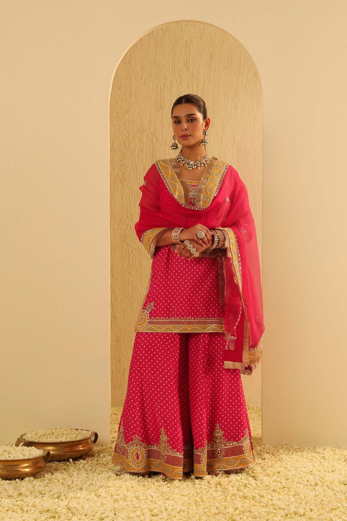 Tehreem - Rani Hotpink Kurta with Sharara and Dupatta