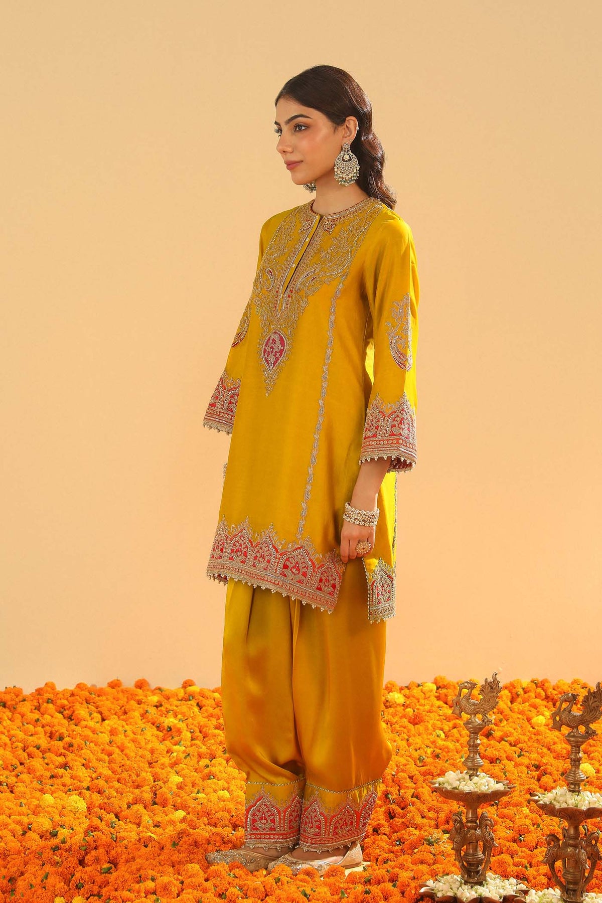 Mirha - Heirloom Mustard Short Straight Kurta with Salwar