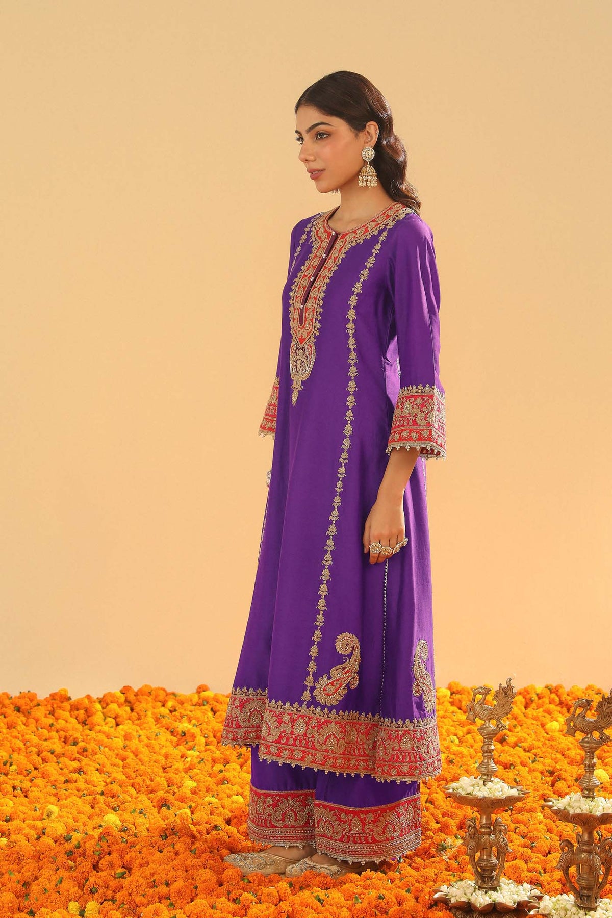 Maisha - Deep Purple Long A-line Kurta with Palazzo (Lxrts)